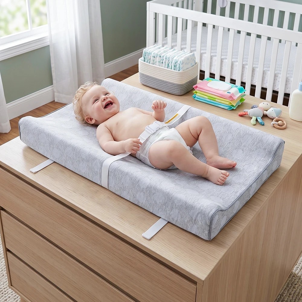 3 PlayPals Baby Changing Pad with Fixing Belt Waterproof Soft Padded - Grey, 3 of 3