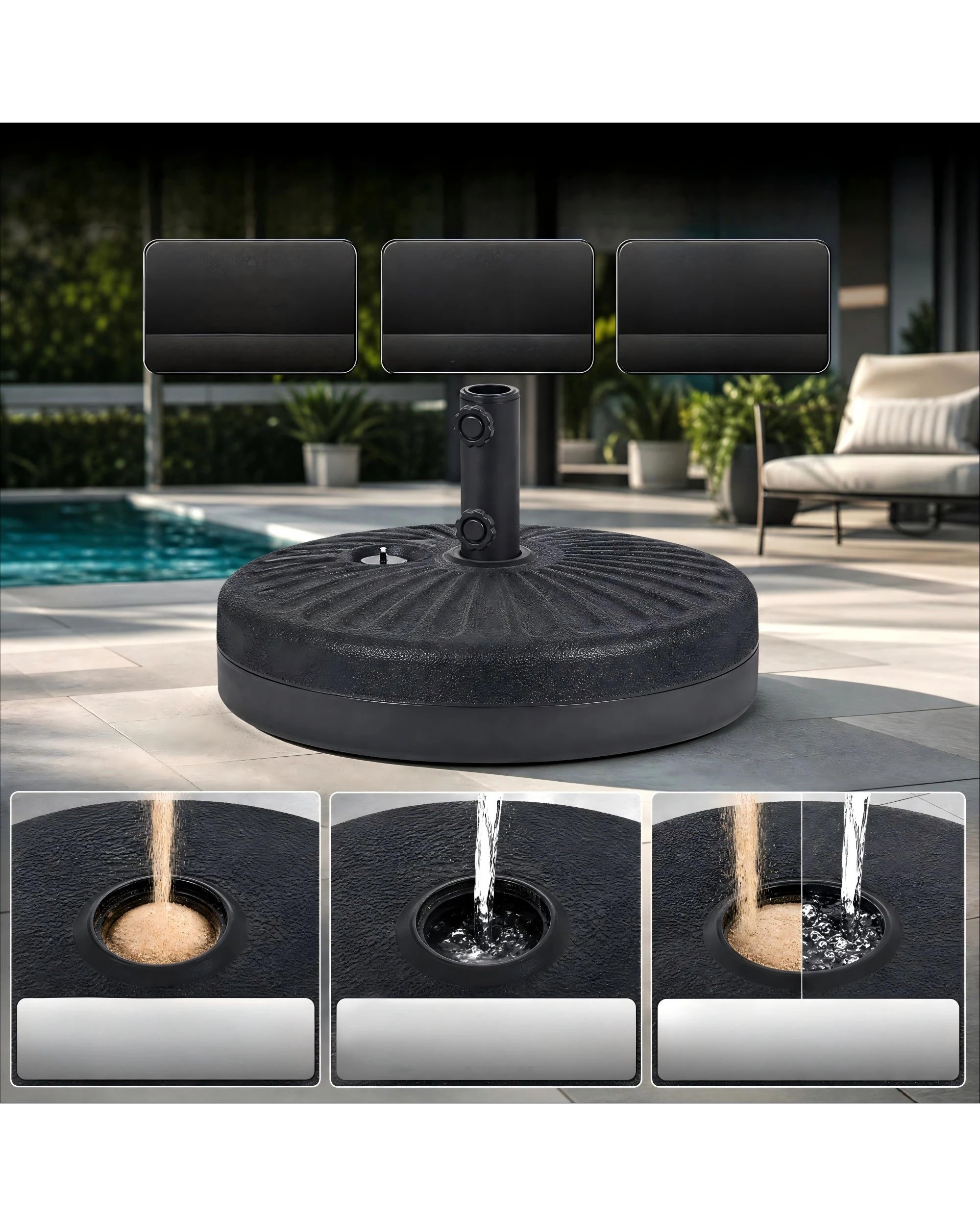 9 Advwin Solar Patio Umbrella with Base, 3m Outdoor Umbrella with 32 LED Lights & Cover - Grey, 9 of 9