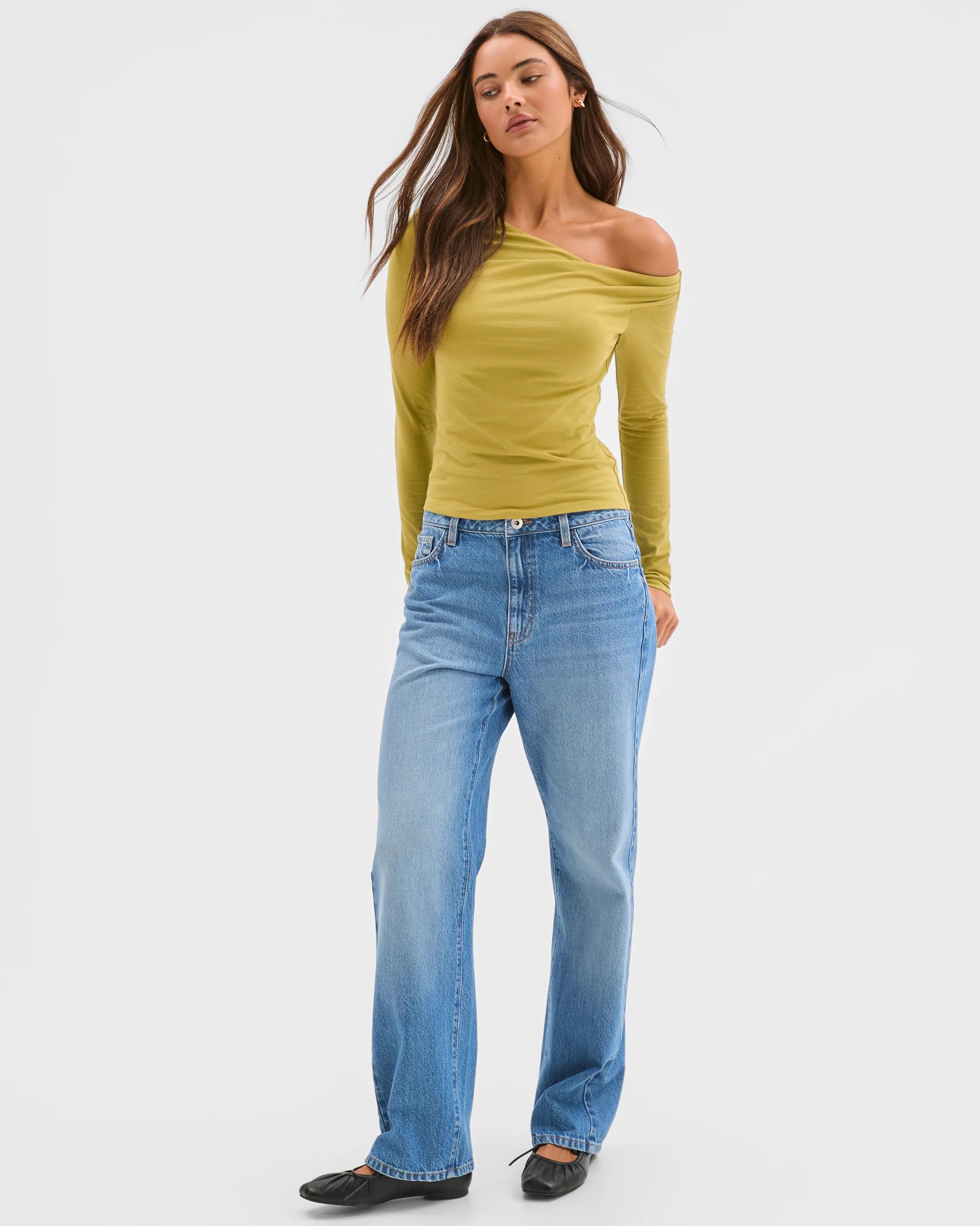 2 Lily Loves Australian Cotton Off Shoulder Long Sleeve Top MARTINI GREEN, 2 of 7