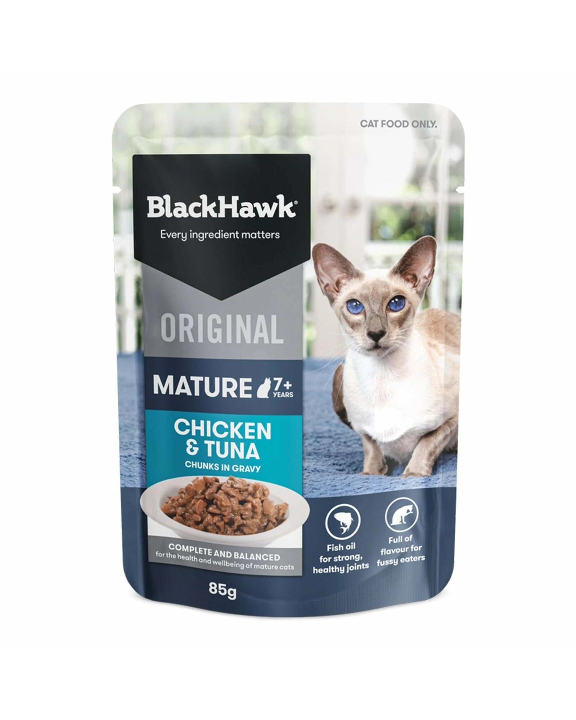 1 Black Hawk Original Mature 7+ Pouches Chicken And Tuna 85g X 12 Packs, 1 of 1