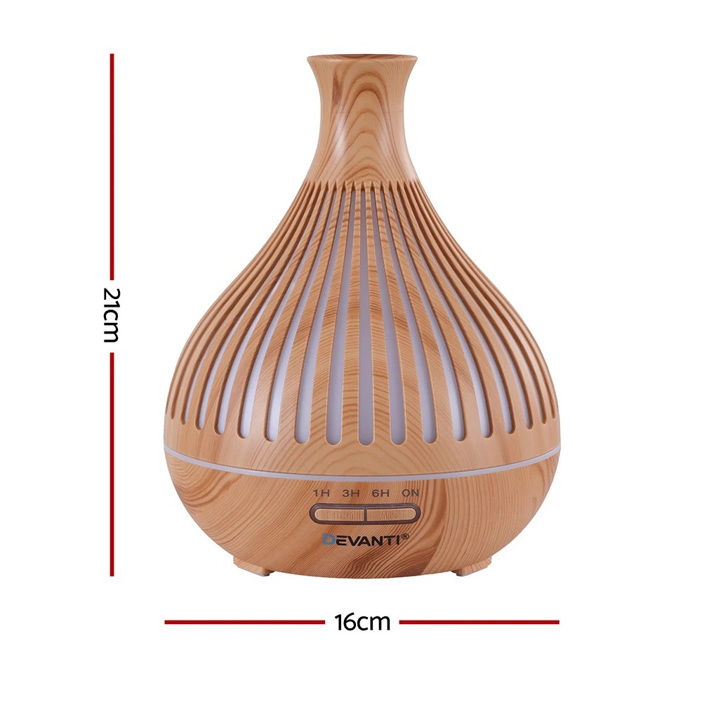 2 Devanti Ultrasonic Aroma Diffuser Aromatherapy 400ml LED Lights Iron Humidifier  Light wood grain - Natural, 2 of 9