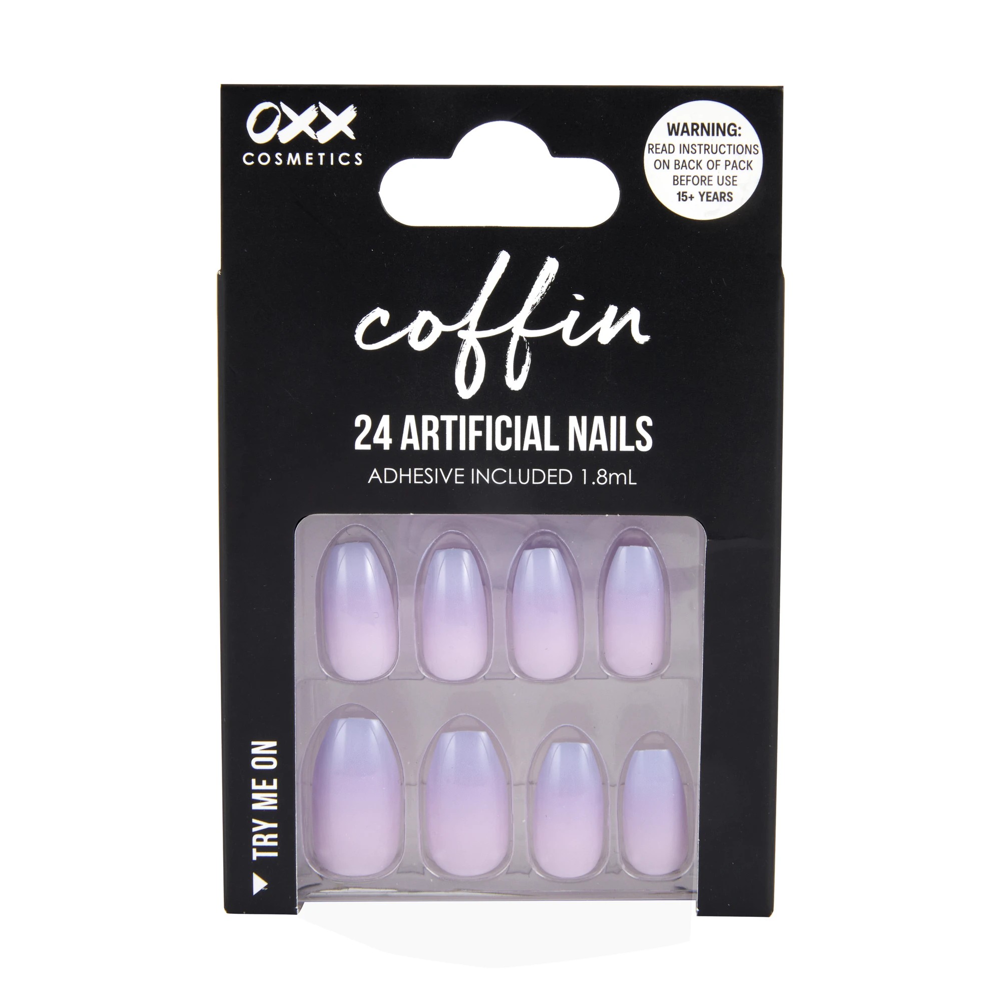 1 OXX Cosmetics 24 Pack Artificial Nails with Adhesive - Coffin Shape, Soft Ombre, 1 of 5