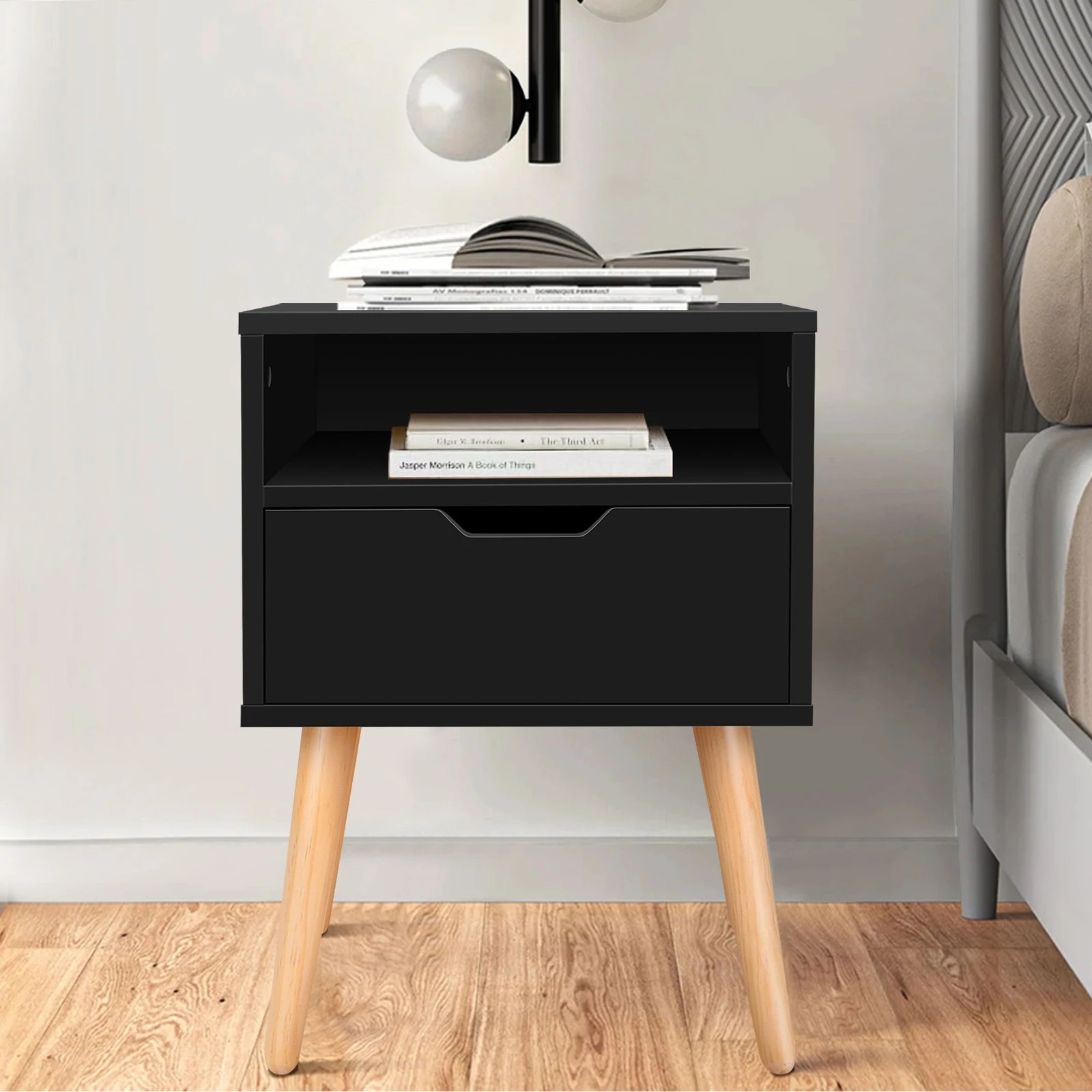 10 Alfordson 2x Bedside Table Nightstand Side Storage Cabinet Scandinavian - Black, 10 of 10