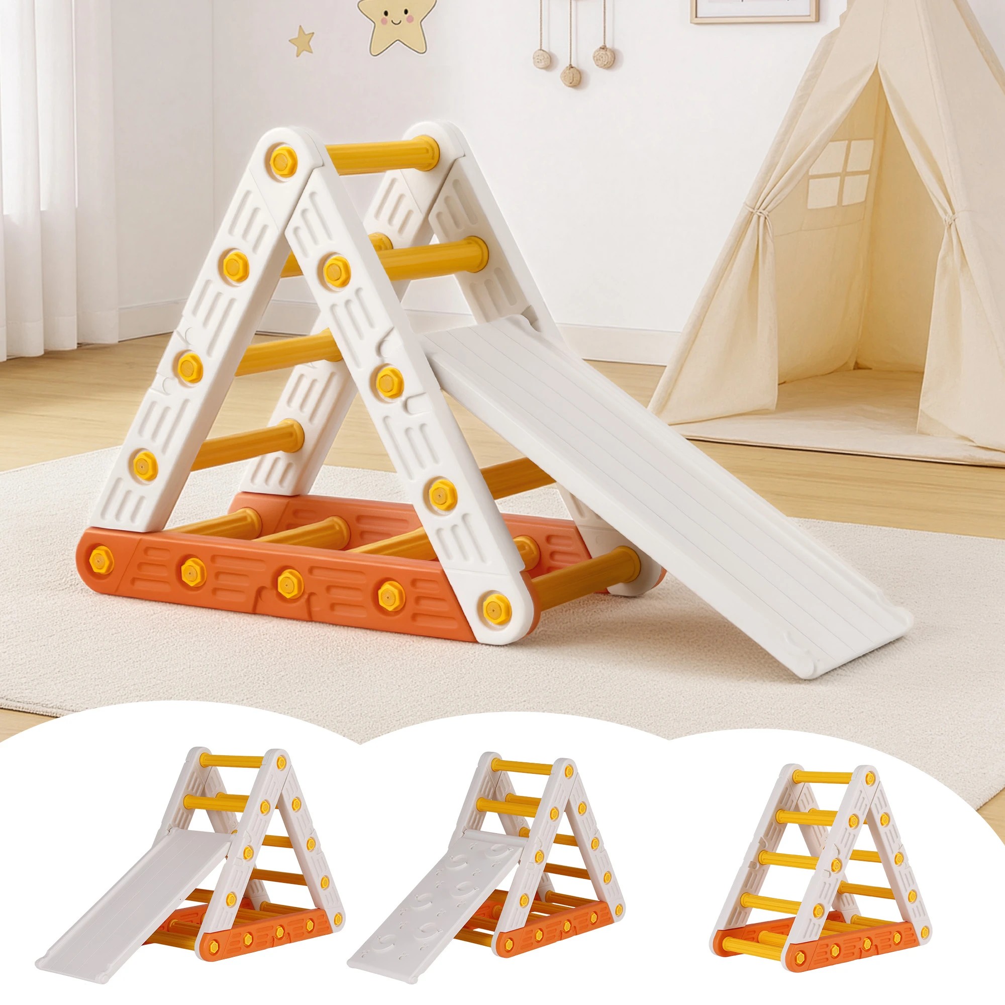 4 Keezi Kids Climbing Frame Sets With Slide Indoor Outdoor Toddler Toys Triangle - White, 4 of 5