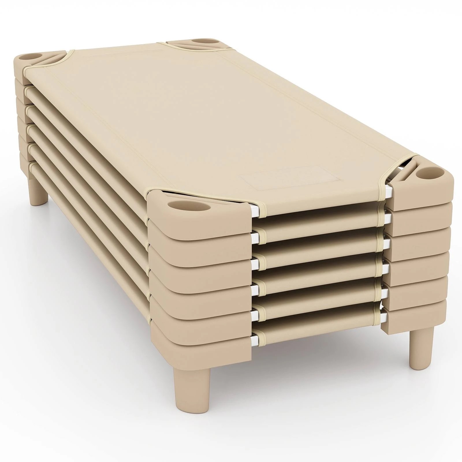 1 Costway 1.3m 6PCS Stackable Daycare Cot Space-saving Portable Sleeping Bed Mat - Brown, 1 of 7