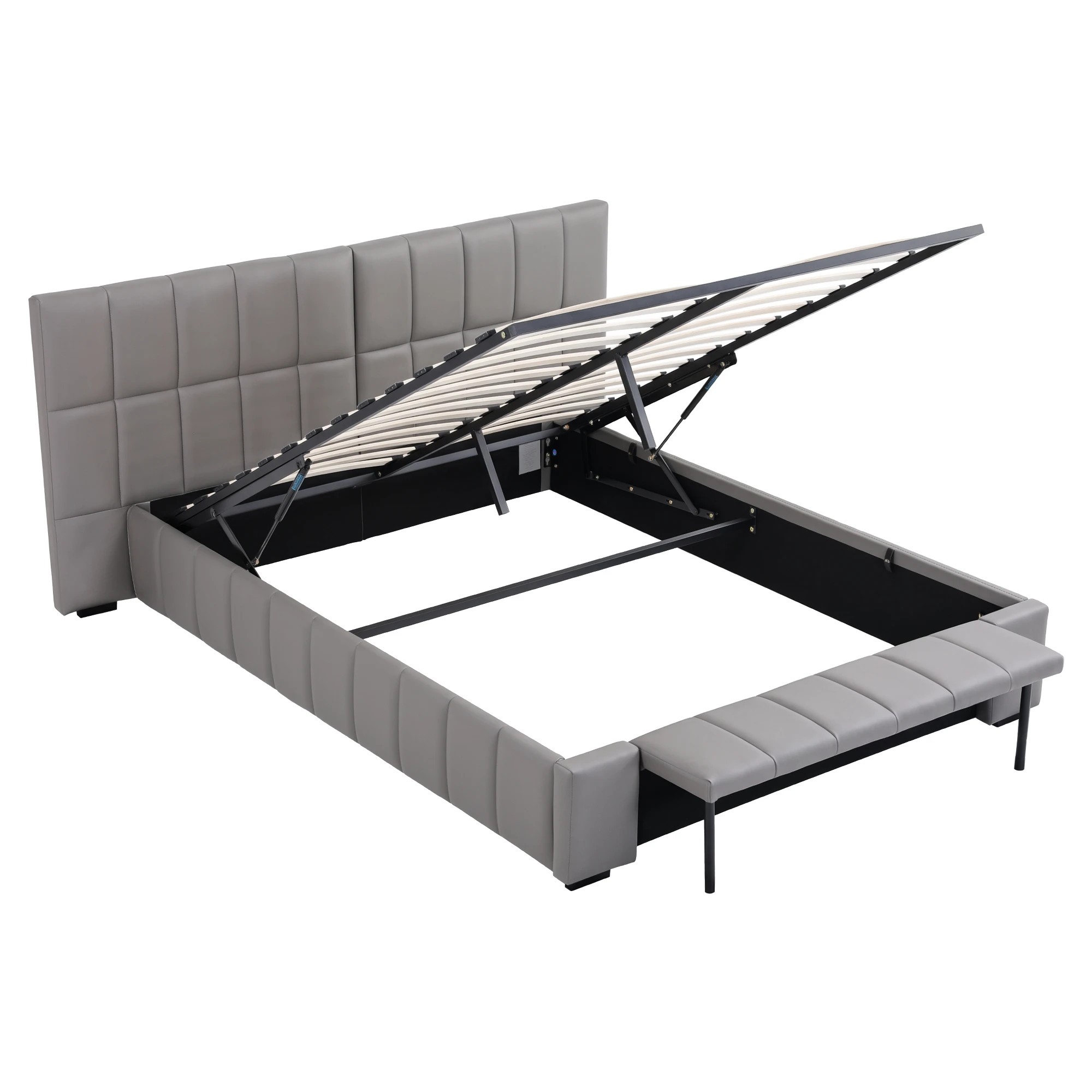 1 Artiss Double Bed Frame with Gas Lift Storage Foldable Bench - Grey, 1 of 9