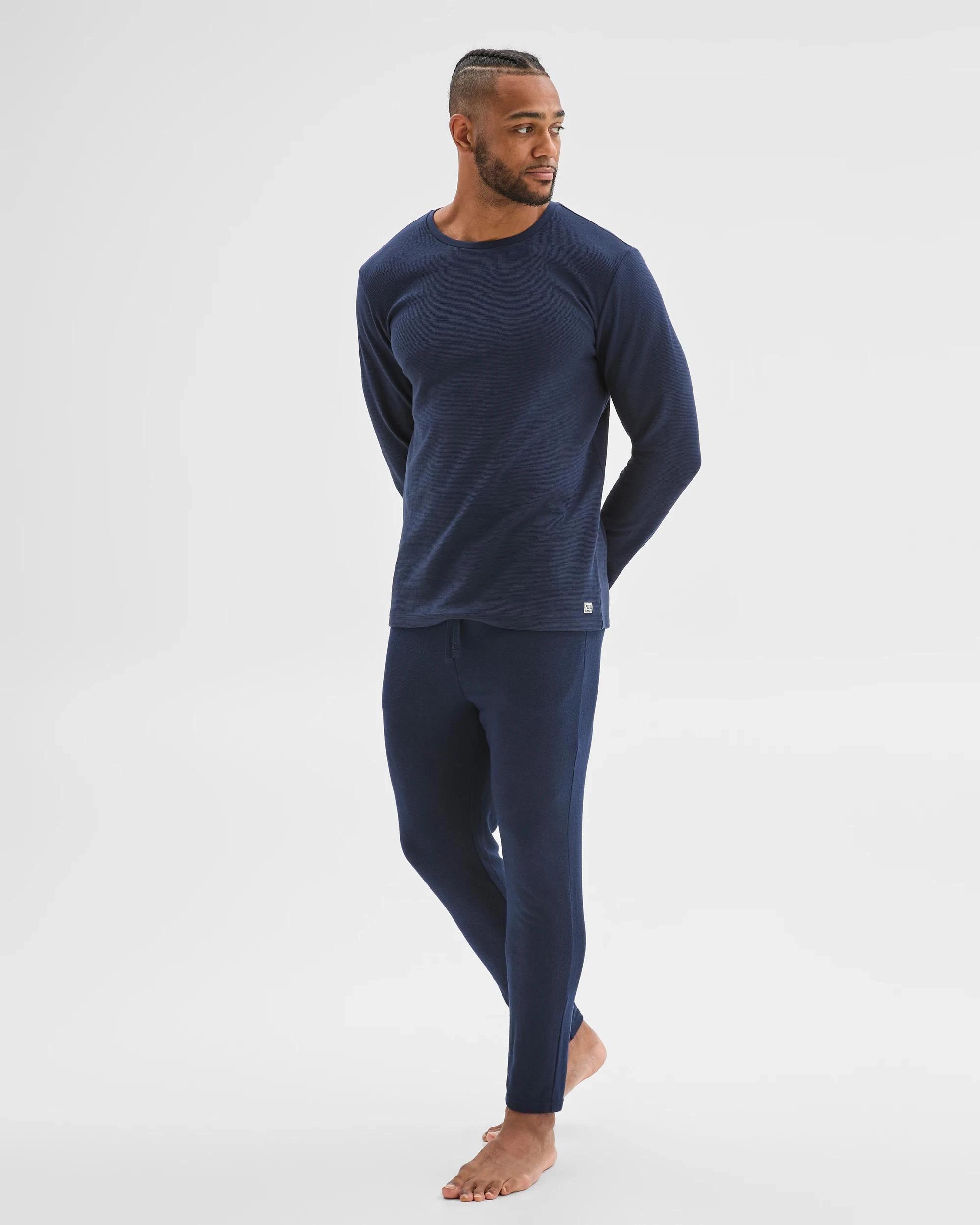 4 Maxx Australian Cotton Blend Ottoman Long Sleeve Sleep T-Shirt NAVY, 4 of 5