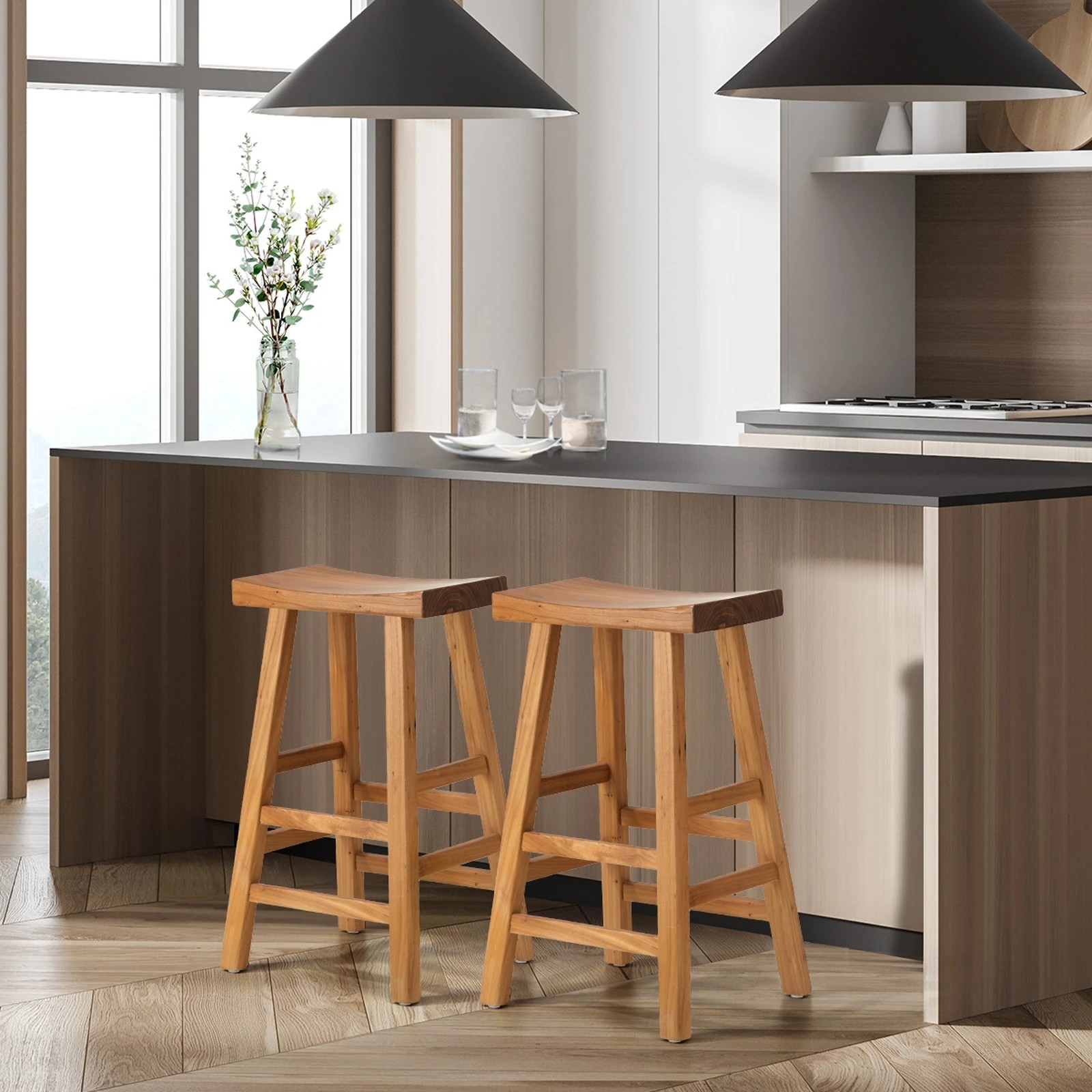 3 Oikiture 2x Bar Stools Kitchen Stool Wooden Counter Chairs Barstools
 - Natural, 3 of 10