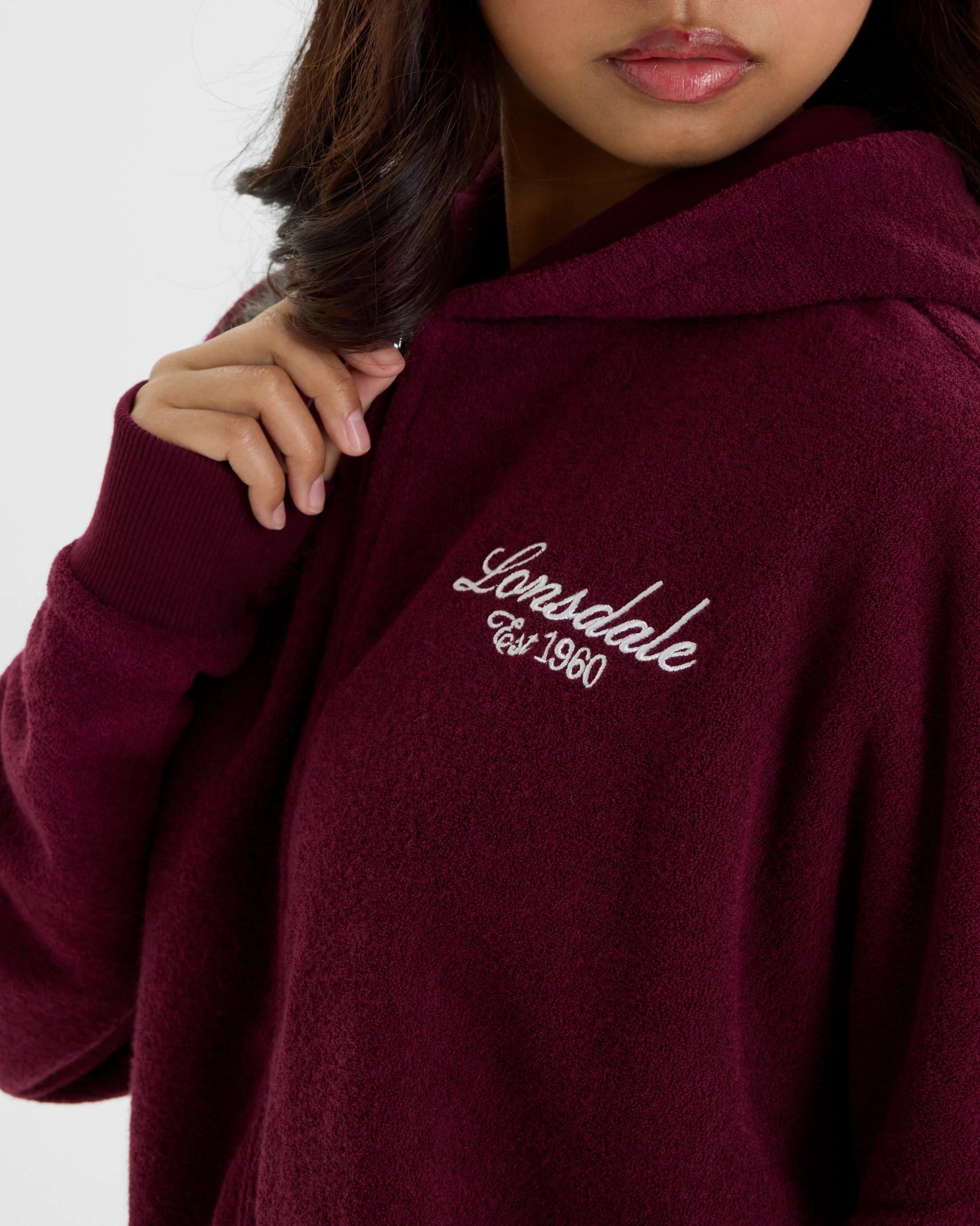5 Lonsdale London Bouclé Boxy Zip Thru Sweat DARK BERRY, 5 of 6