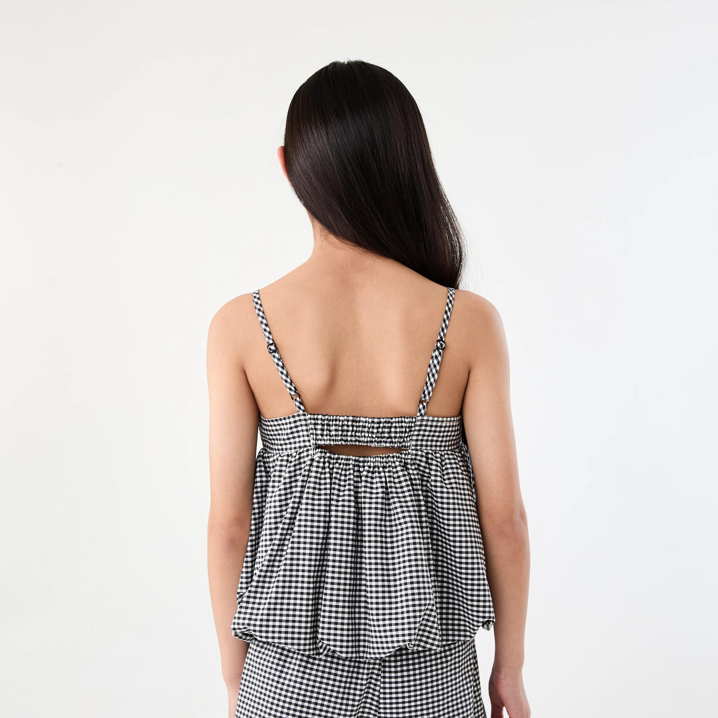 2 Bubble Hem Woven Top Blk Gnghnm, 2 of 8