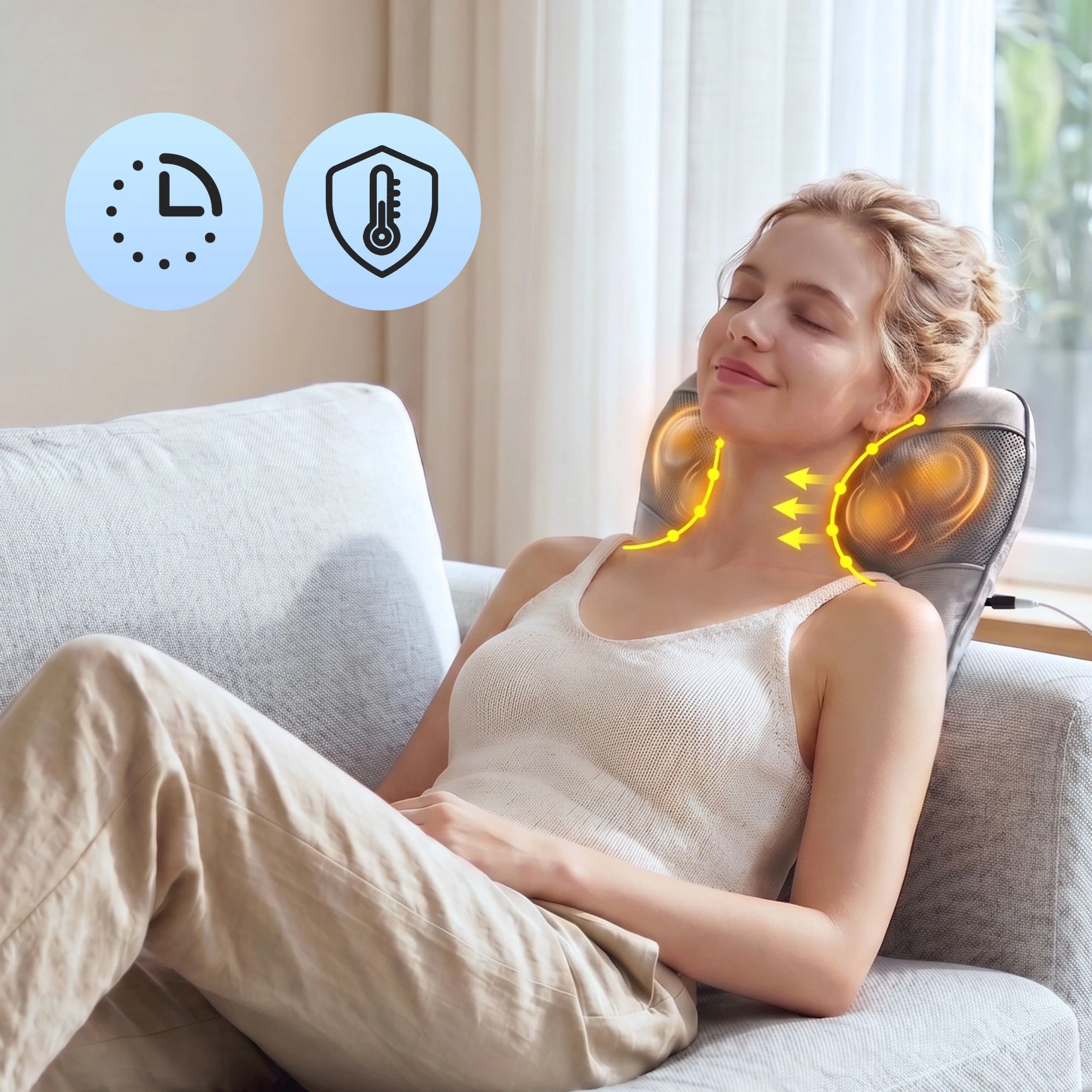 3 Livemor USB Back Massager with Heat, Neck & Shoulder Massage Pillow for Pain Relief - Grey, 3 of 7