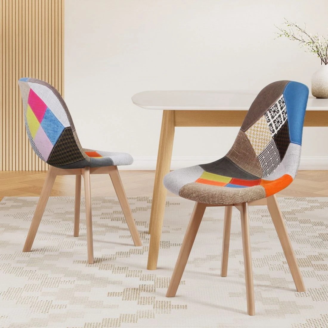 3 Artiss Dining Chairs Set of 2 Fabric Retro Replica DSW - Multi, 3 of 8