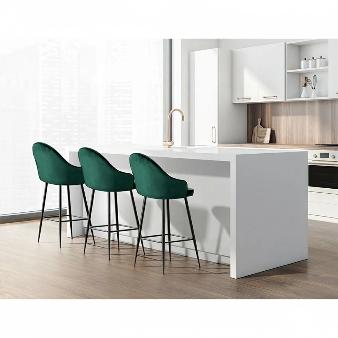 3 Artiss 2x Bar Stools Velvet Swivel Metal Legs Green - Green, 3 of 5