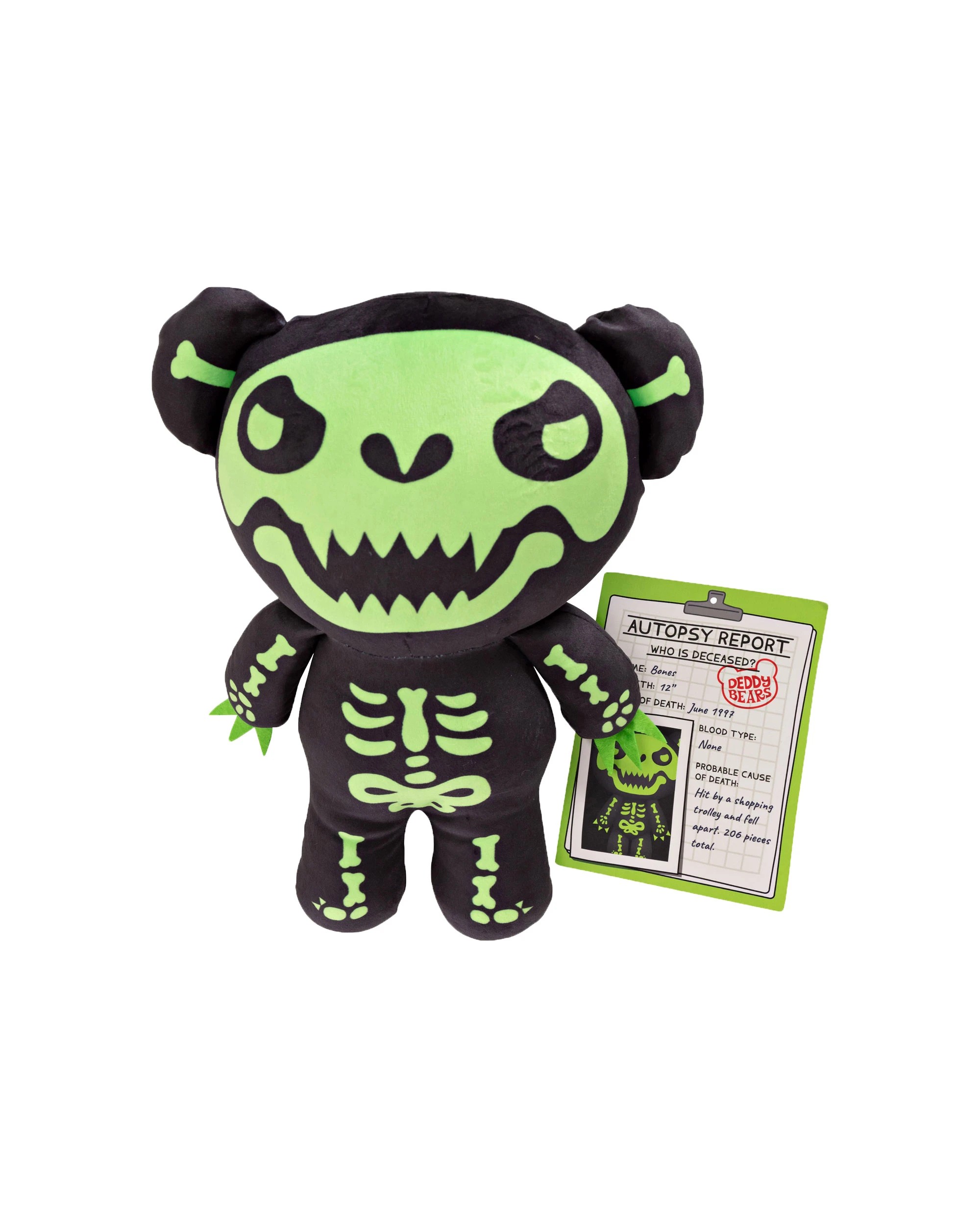 3 Deddy Bears - Bones Halloween Bear in Bag, Plush Toy, Black, 30cm (Height) - Green, 3 of 4
