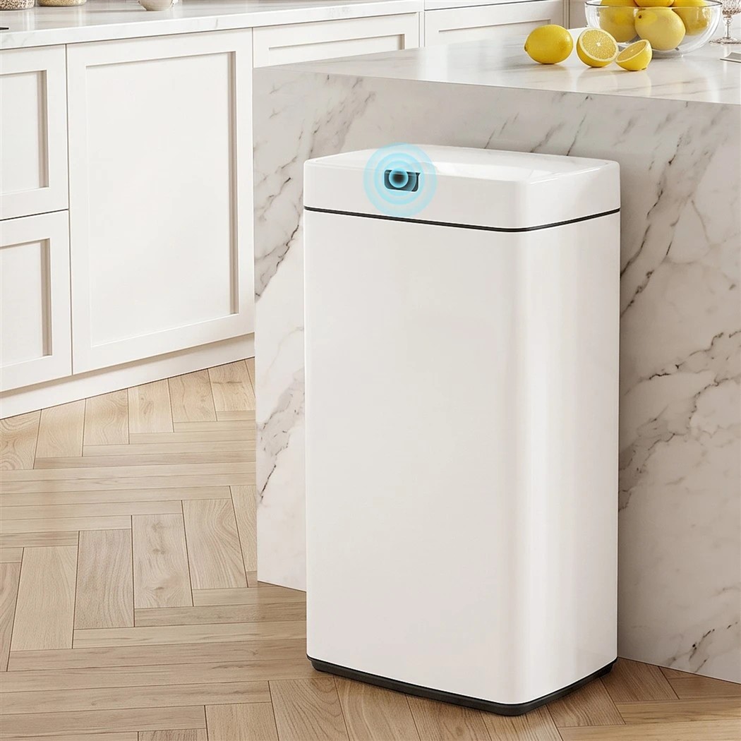 1 Devanti 45L Motion Sensor Bin Rubbish Automatic - White, 1 of 8