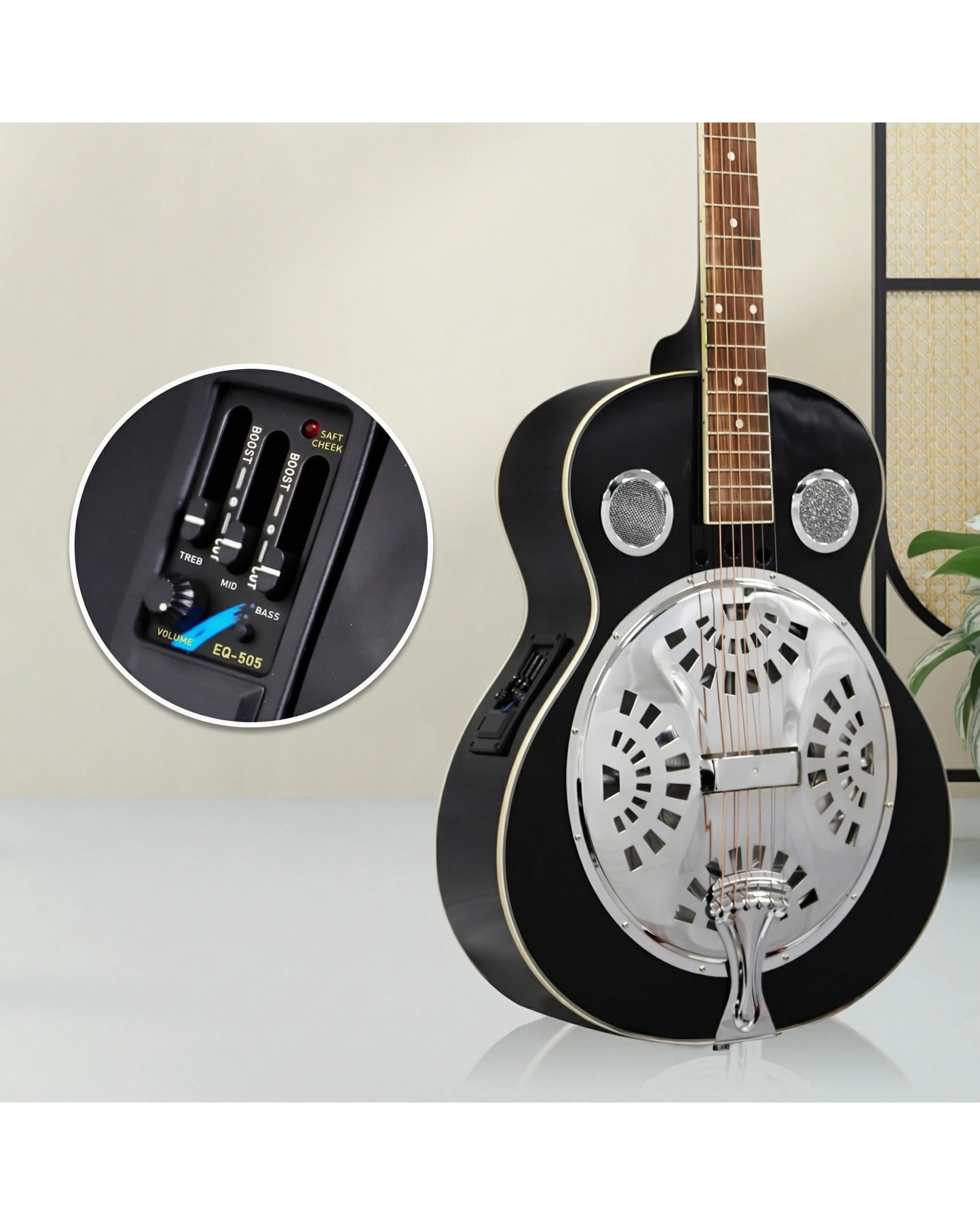 5 Karrera 40in Resonator Guitar - Black, 5 of 6