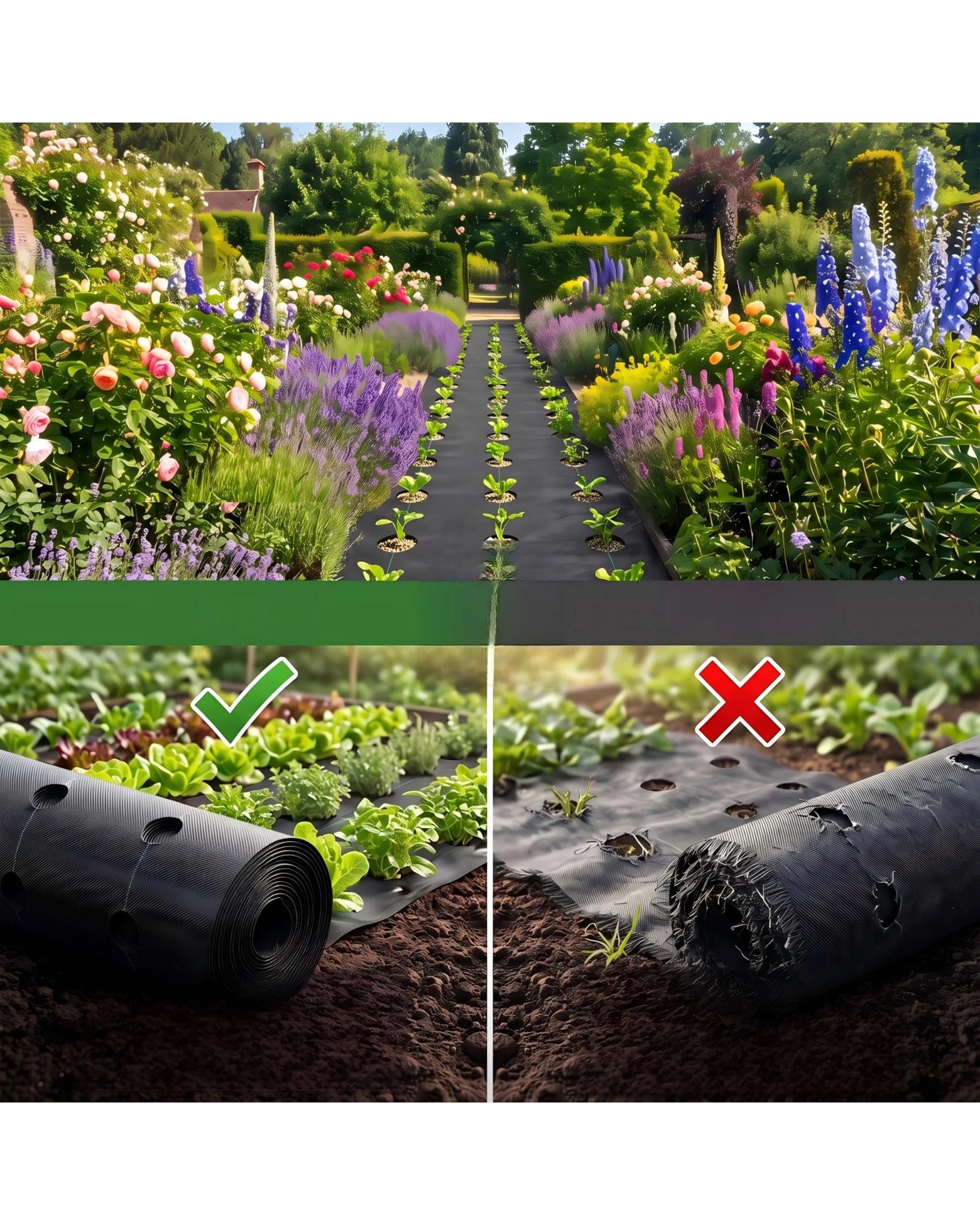 6 Advwin Weed Mat with Holes, 1.5x50m Weed Control Mat Barrier Matting Ground Cover Membrane with Nails - Black, 6 of 9