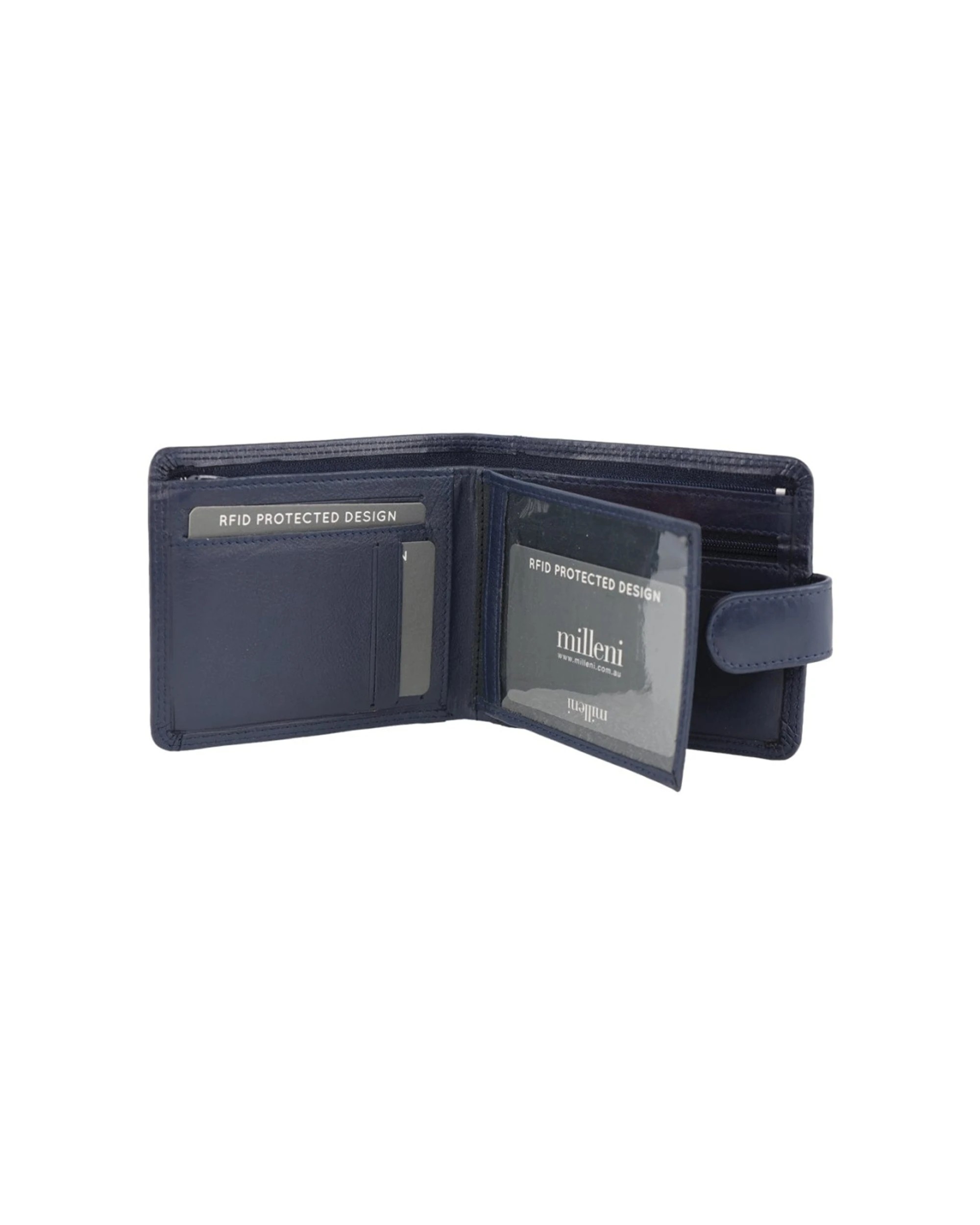 3 Milleni Mens Leather Tab Cash Card RFID Protected Wallet Secure Clasp Closure 12cm - Blue, 3 of 3