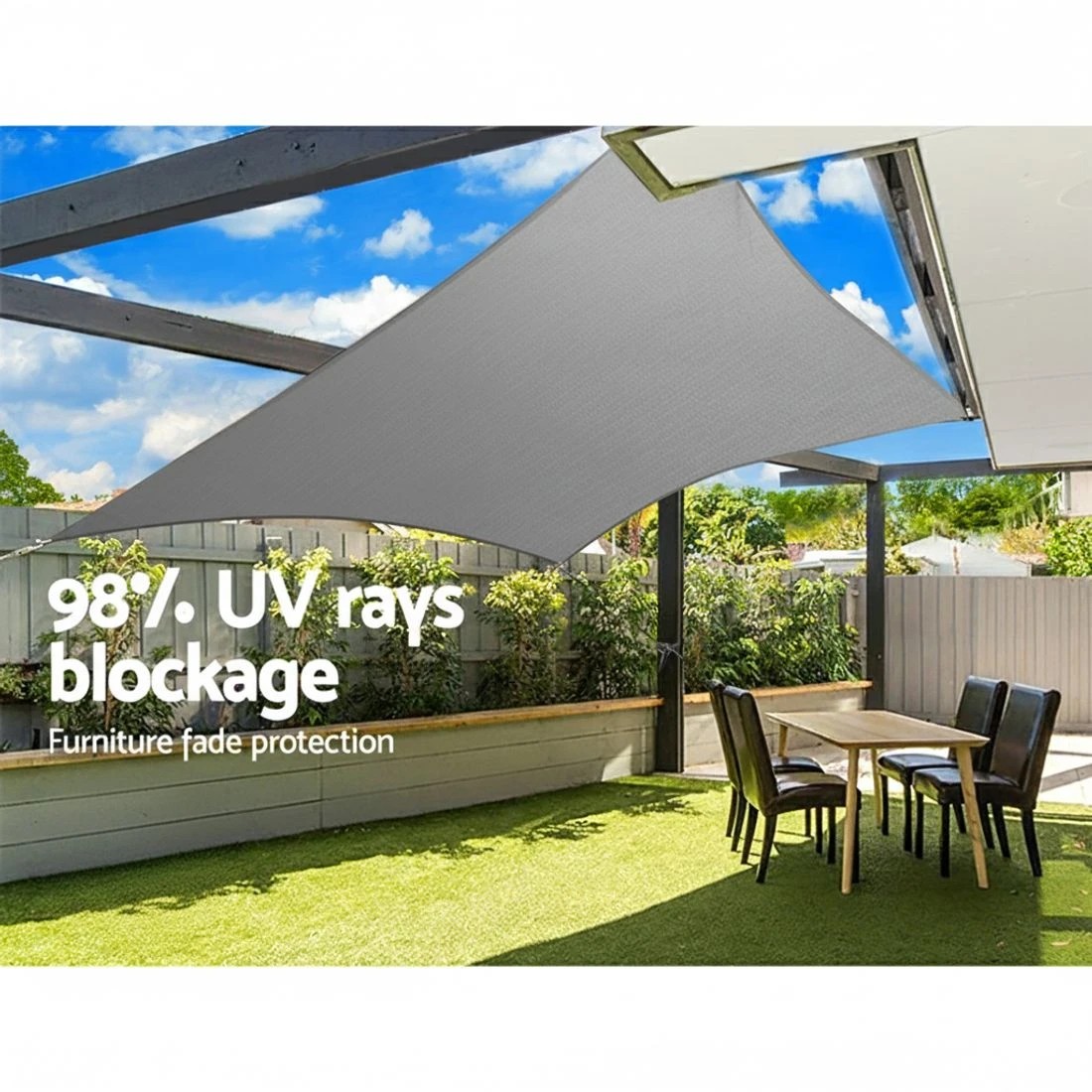 4 Instahut Shade Sail 3x3m Square 280GSM 98%  Shade - Grey, 4 of 4