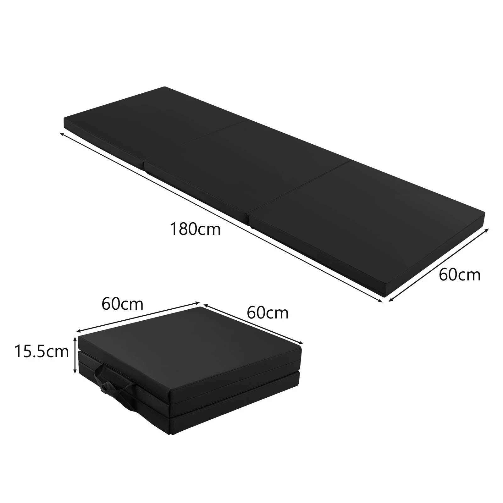 2 Costway 180x60cm Tri-Fold Gymnastics Mat PU Leather Floor Exercise Yoga Tumbling Mat w/Carry Strap - Black, 2 of 2