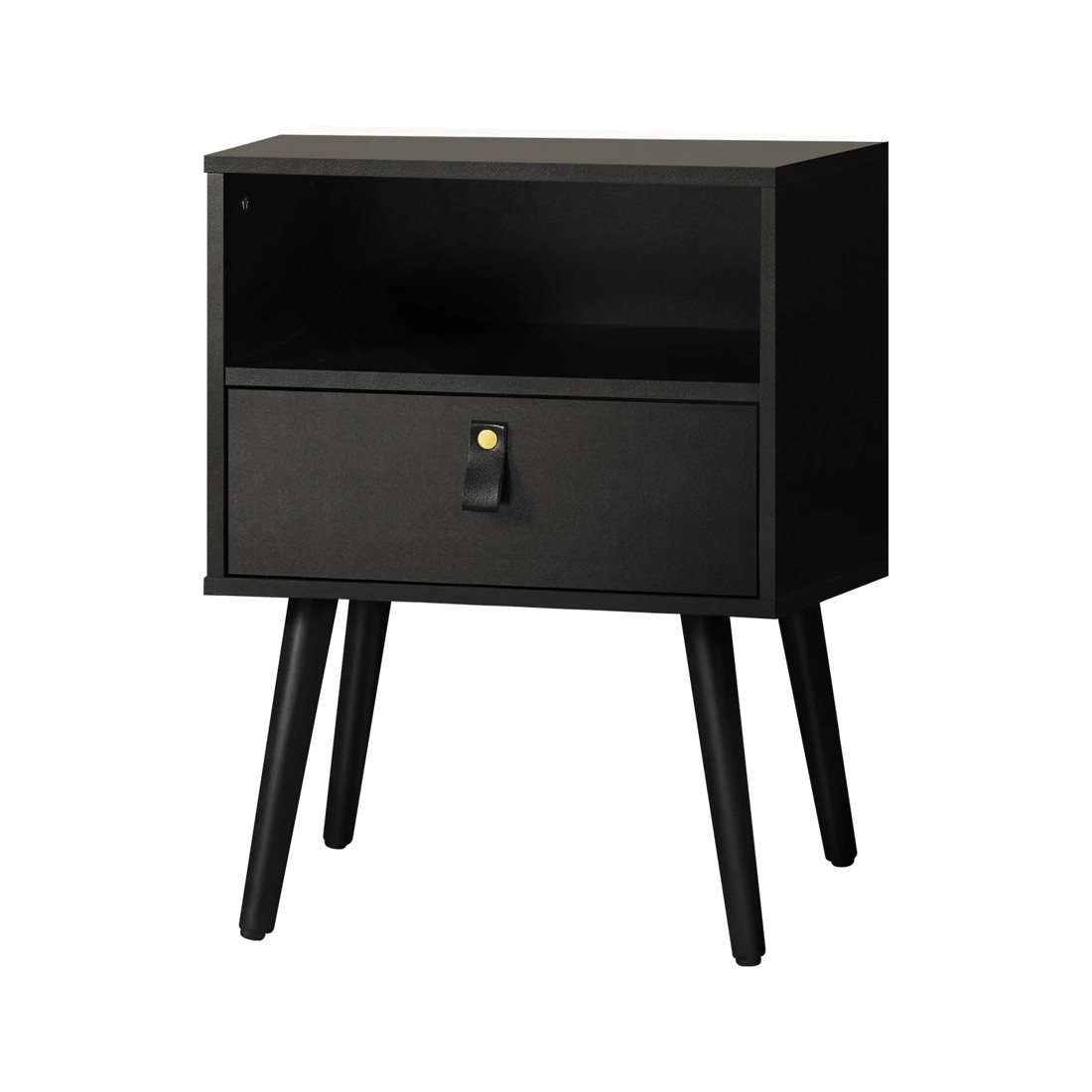 1 Oikiture Bedside Tables Side Table Storage Cabinet Leather Handle
 - Black, 1 of 10