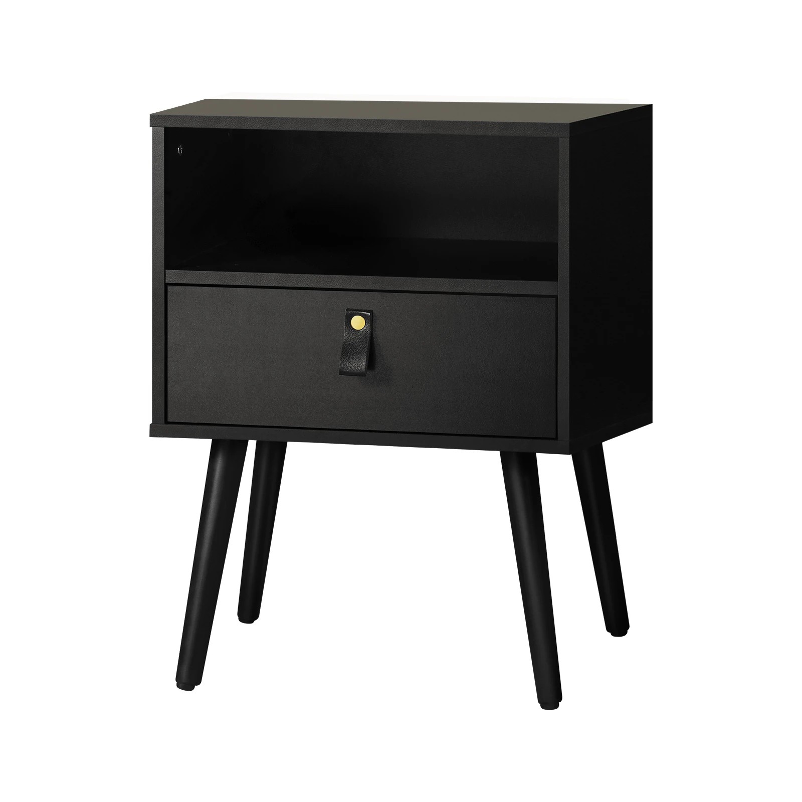 1 Oikiture Bedside Tables Side Table Storage Cabinet Leather Handle
 - Black, 1 of 10
