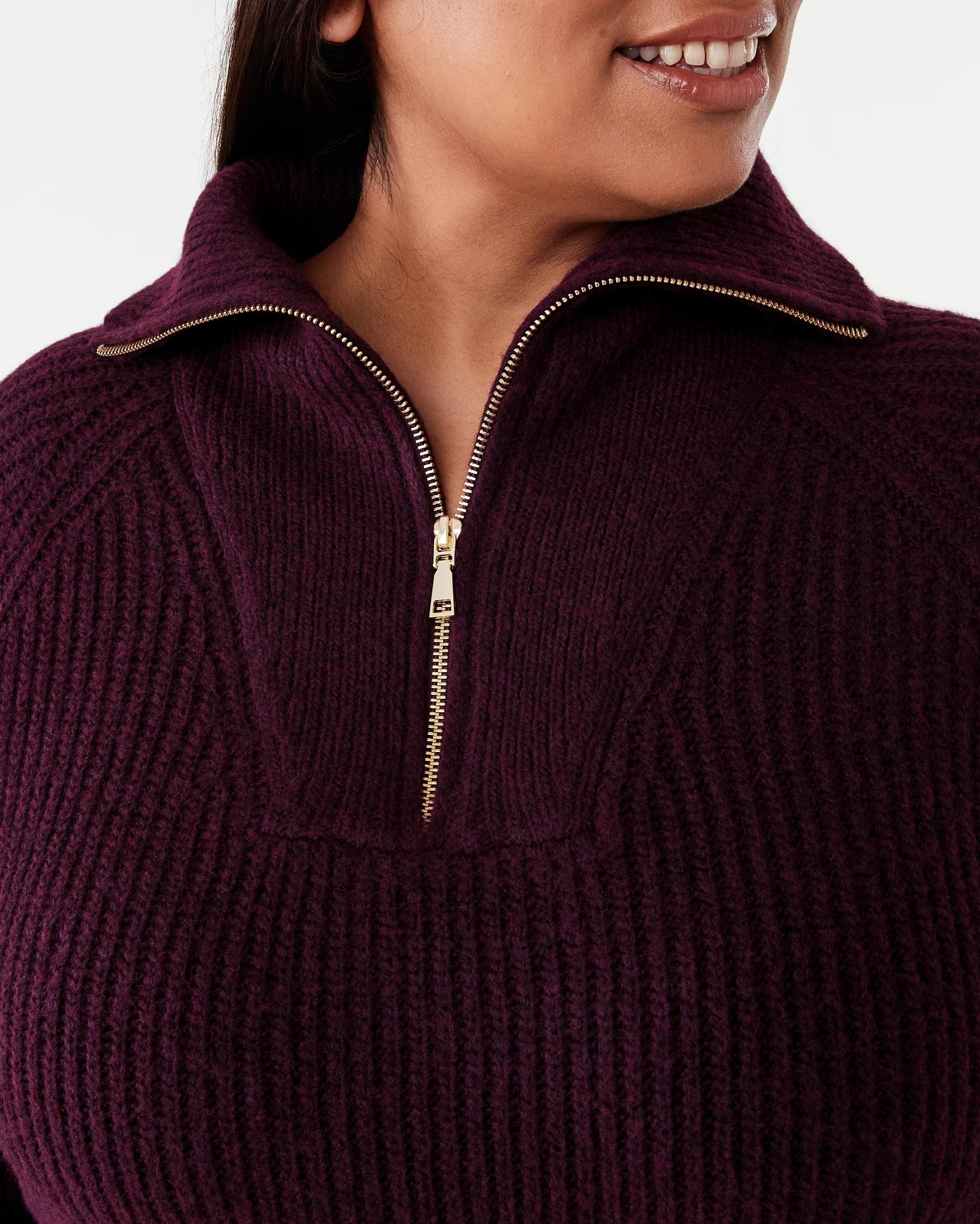 5 Curve Quarter Zip Cable Knit Jumper Prt Royal, 5 of 6