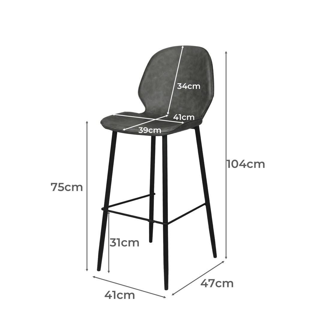 3 Levede 2x Charcoal Leatherbar Stool, 3 of 4
