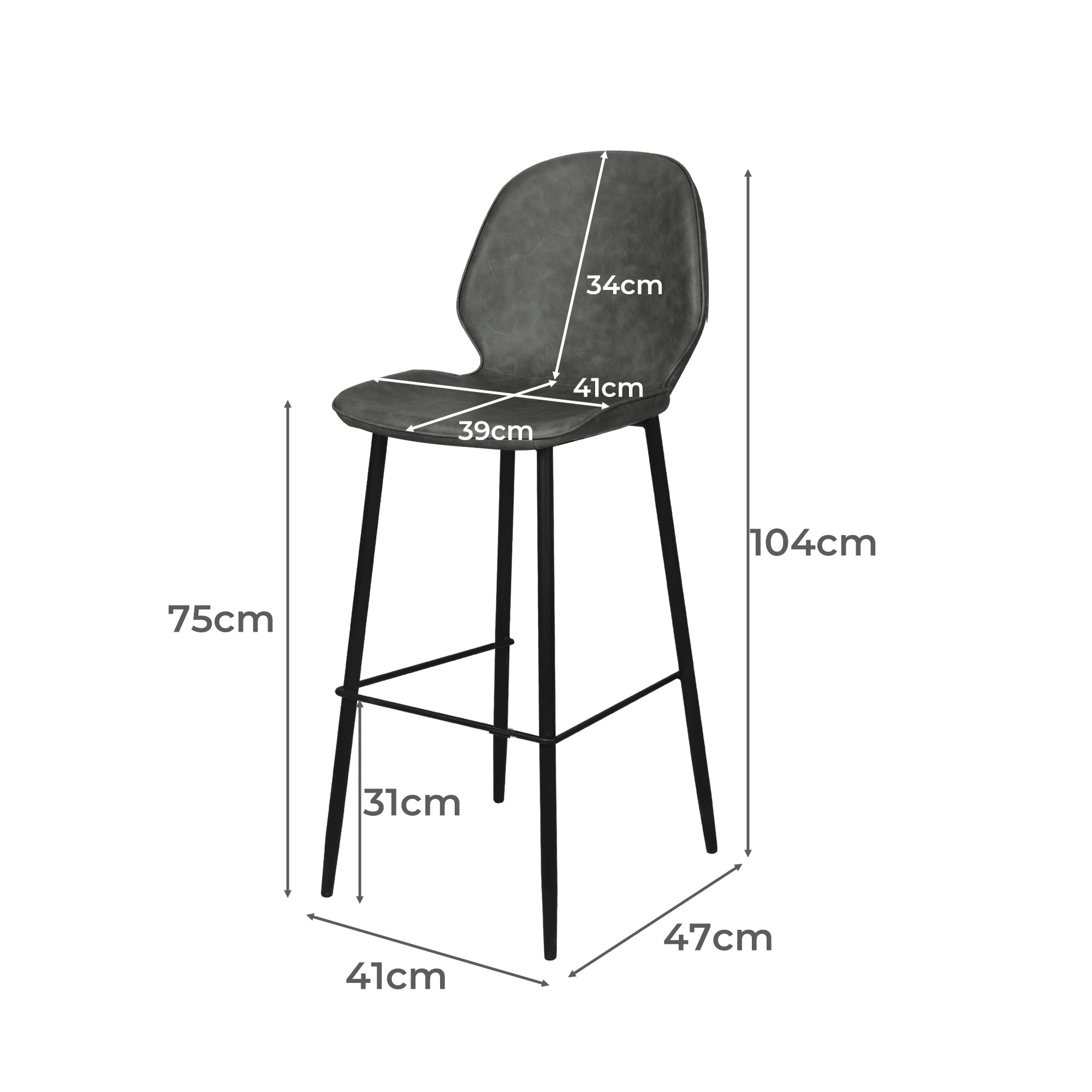 3 Levede 2x Charcoal Leatherbar Stool, 3 of 6