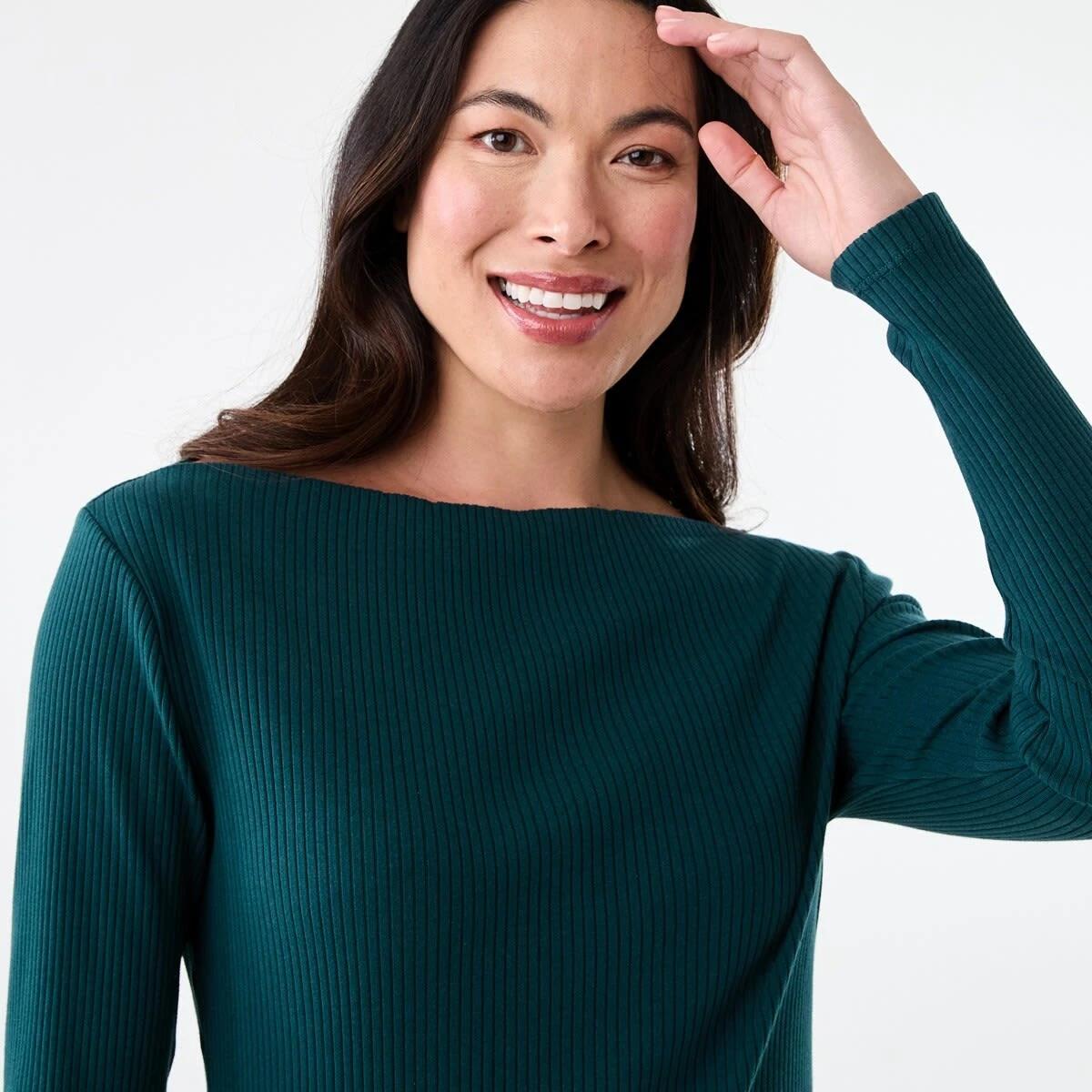 4 Long Sleeve Rib Boat Neck Top Kason Gren, 4 of 5