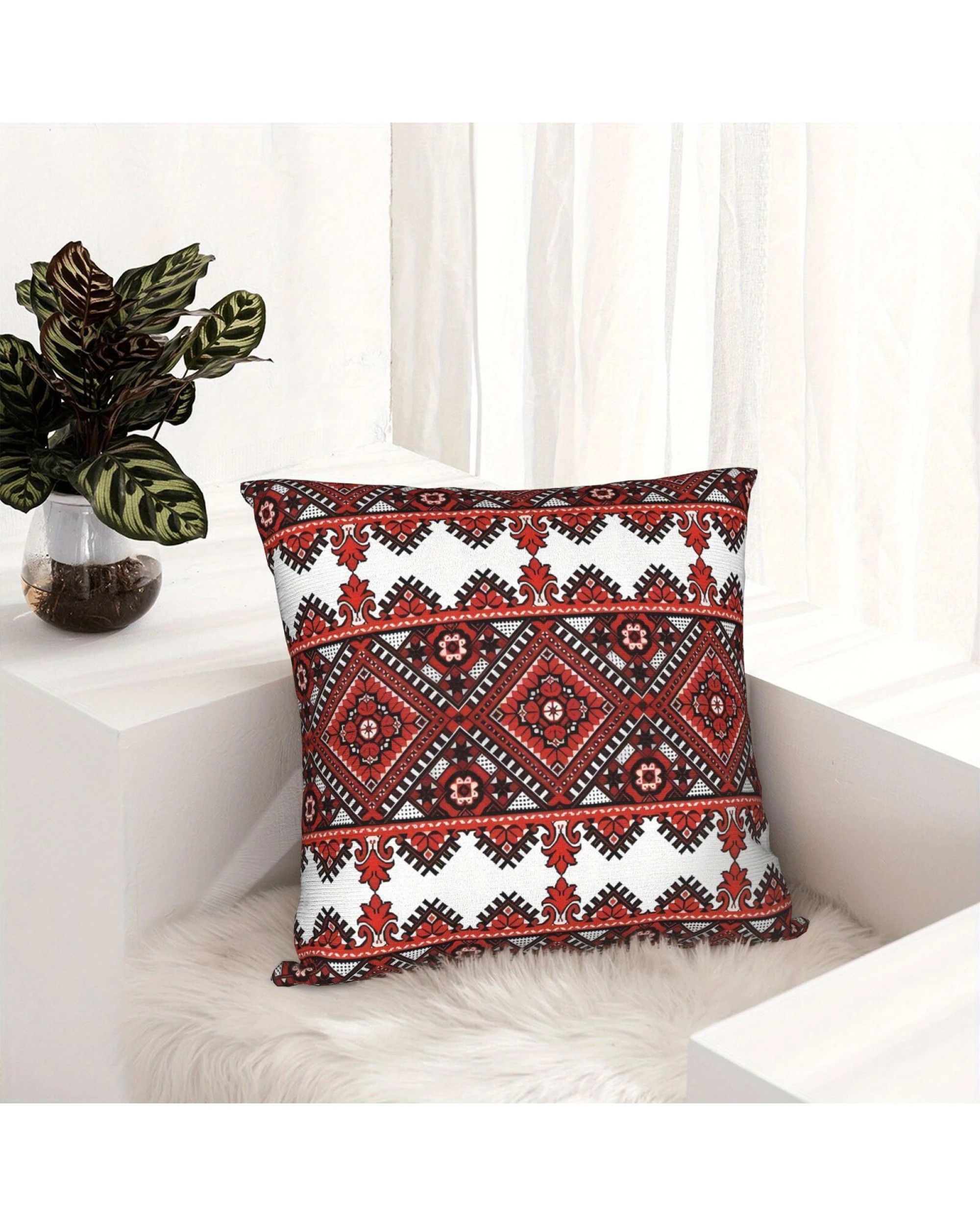 3 BR Home Ukrainian Folk Print Cushion Pillow Cover with Zipper (45X45cm), 3 of 3