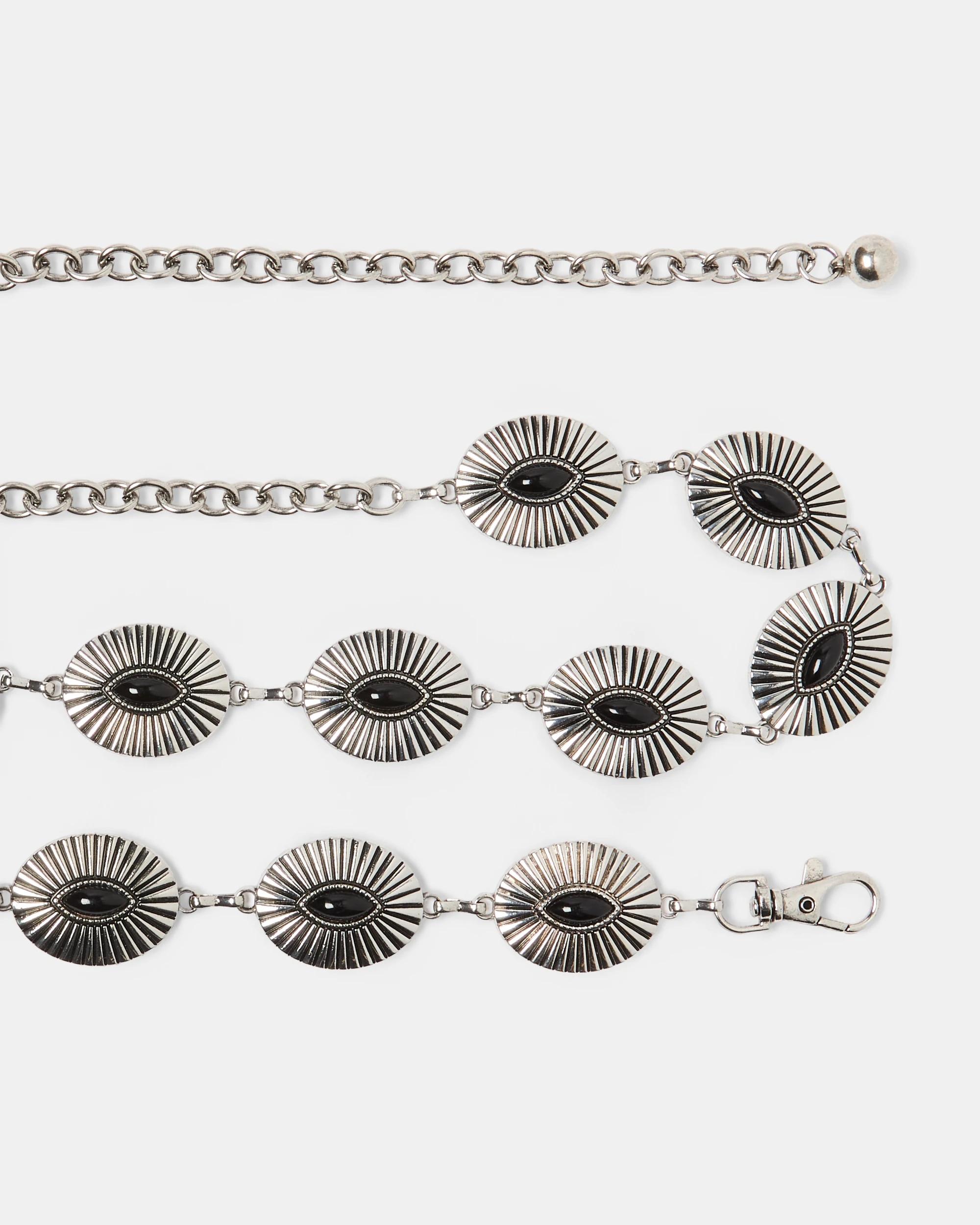 2 Black Stone Chain Belt Silver, 2 of 5