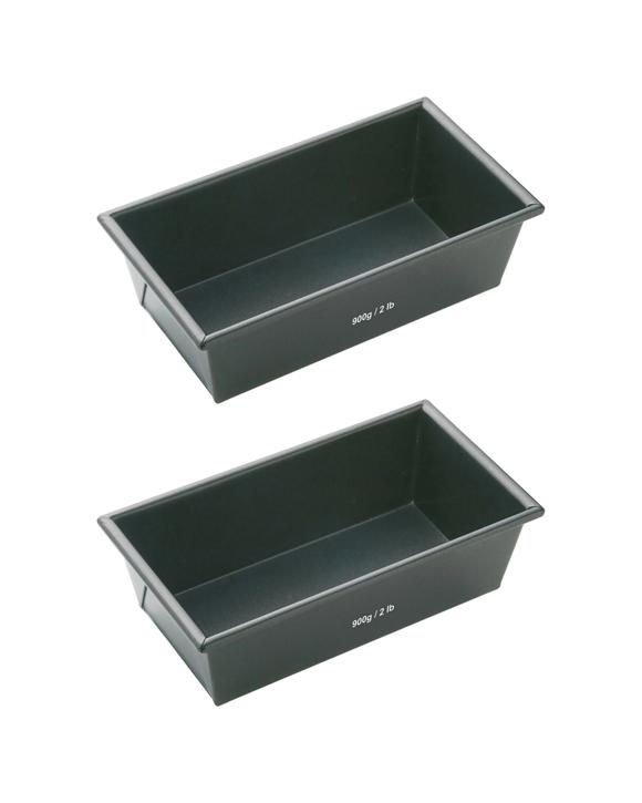 Mastercraft 2x 21x11cm Heavy Base Non-Stick Box Sided Loaf Bread Pan - Black