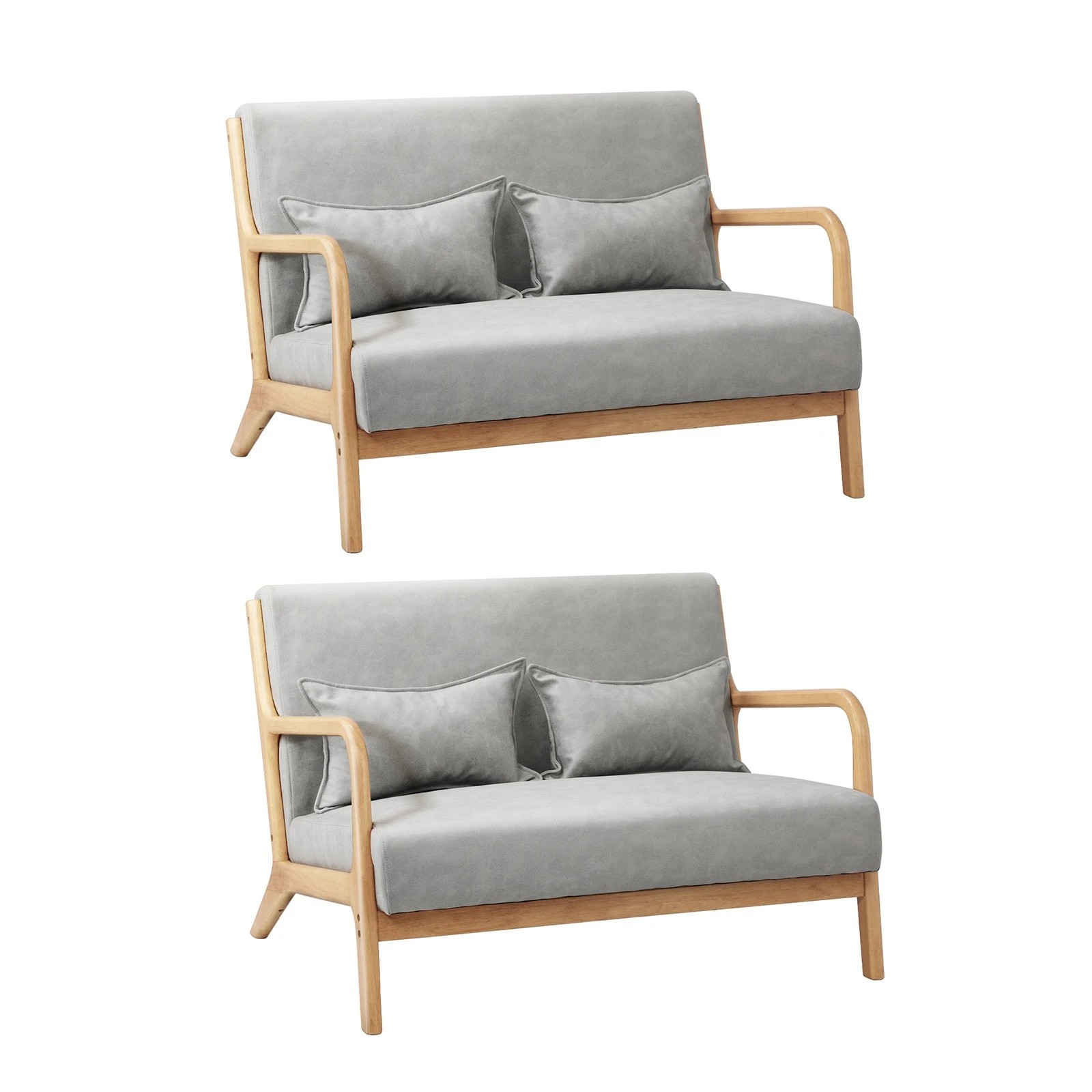 3 Oikiture 2X Armchair Lounge Chair 2 Seater Accent Couch Sofa Fabric Pillows - Grey, 3 of 10