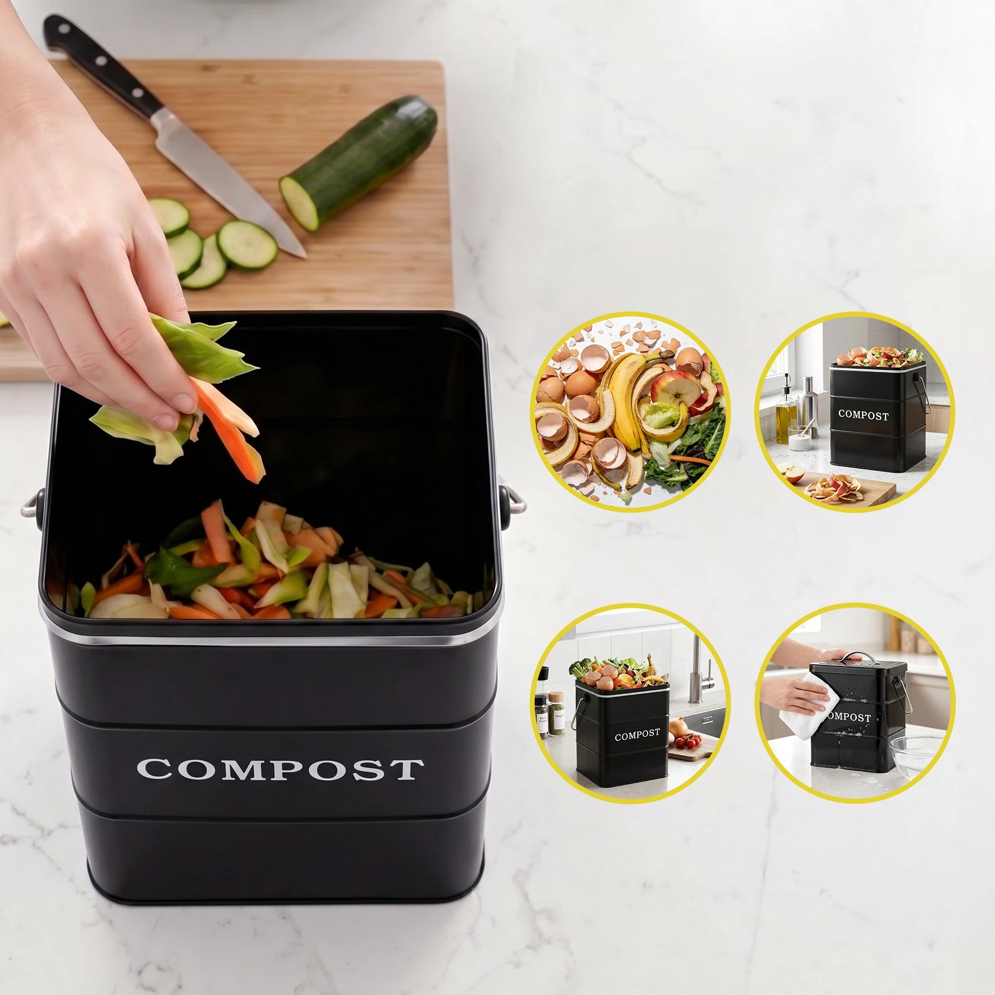 6 Gardeon Kitchen Compost Bin 5L Food Waste Bin - Black, 6 of 9