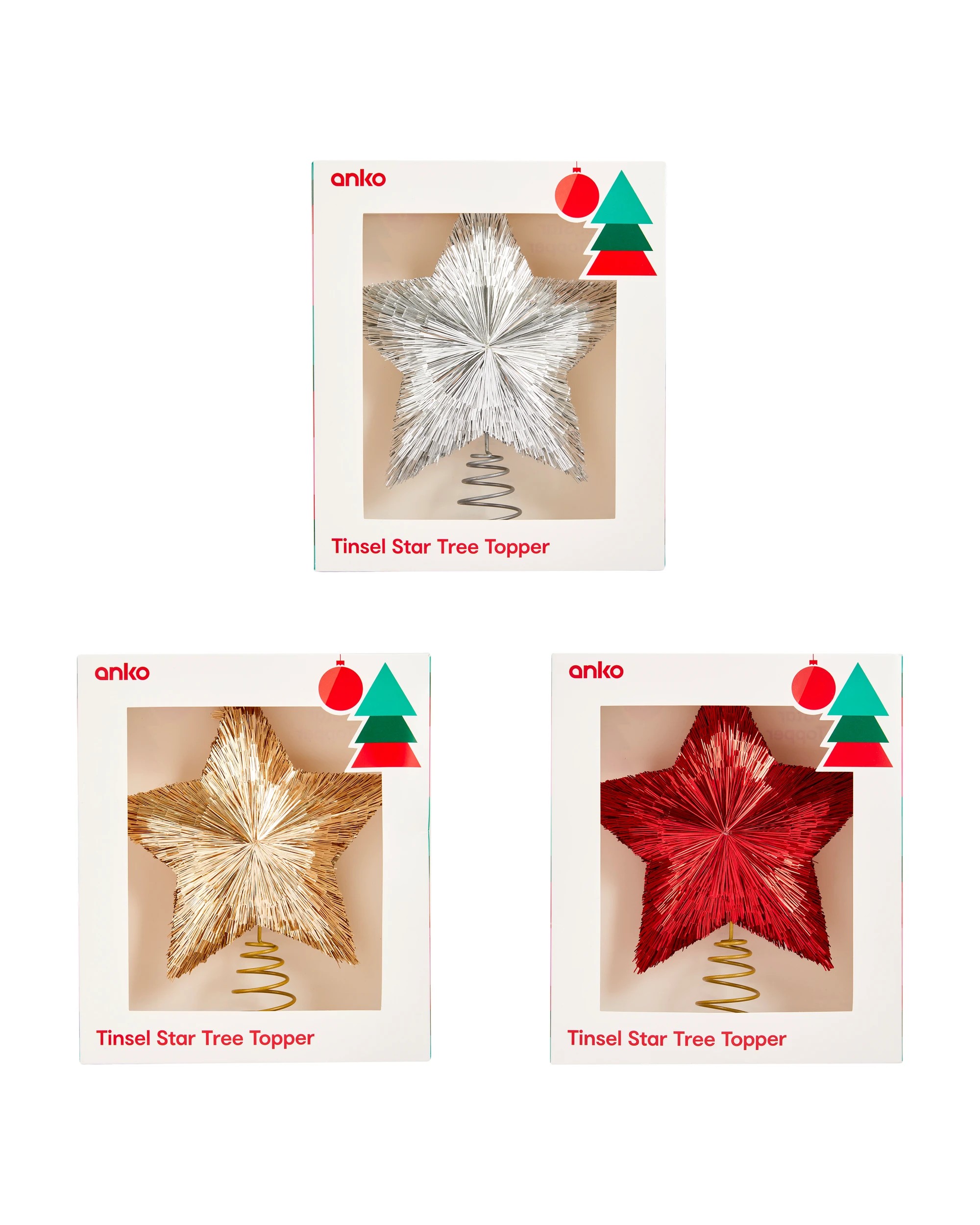 5 Tinsel Star Tree Topper - Assorted, 5 of 5