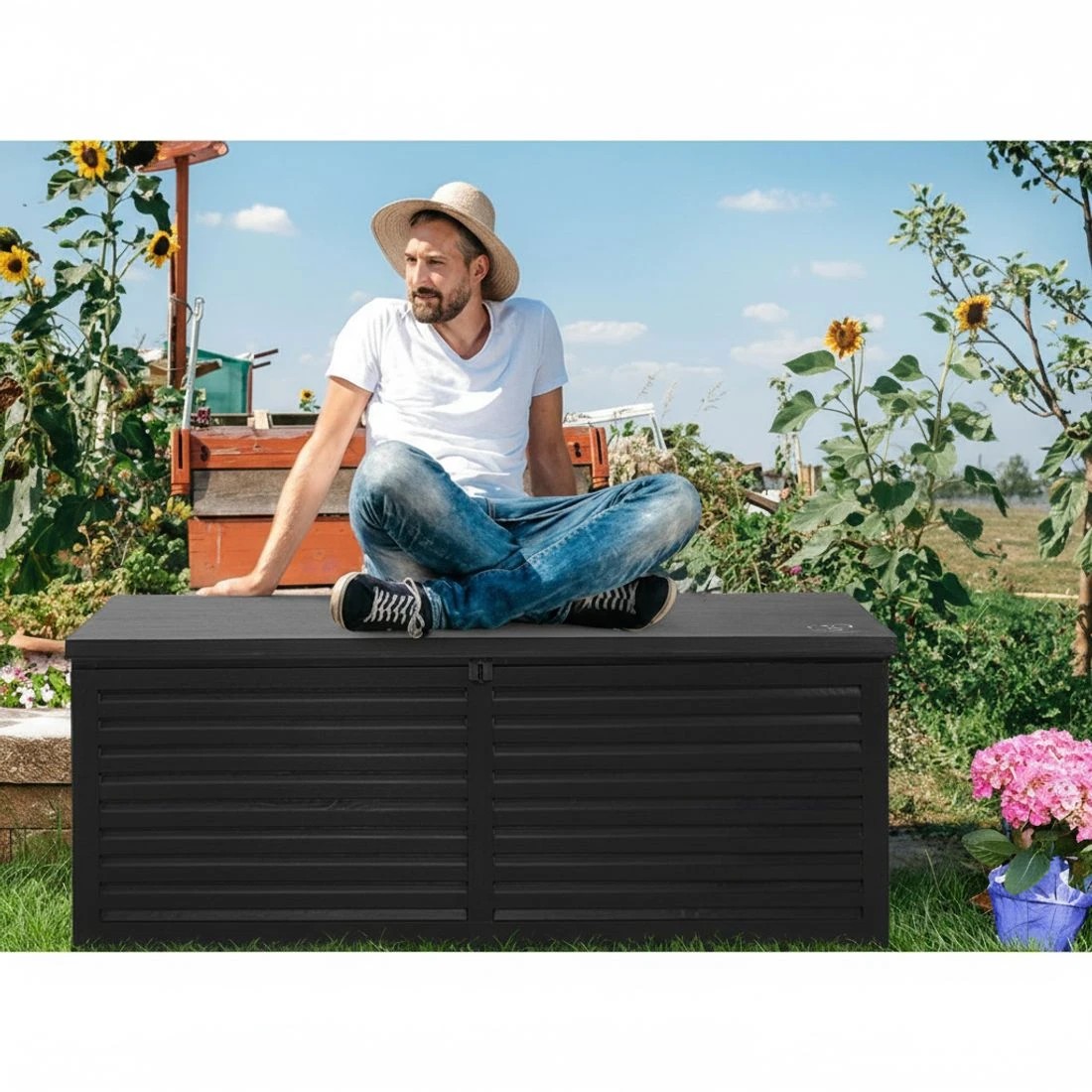 6 Gardeon Outdoor Storage Box 390L Container Lockable Garden Bench Shed Tools Toy - Black, 6 of 8