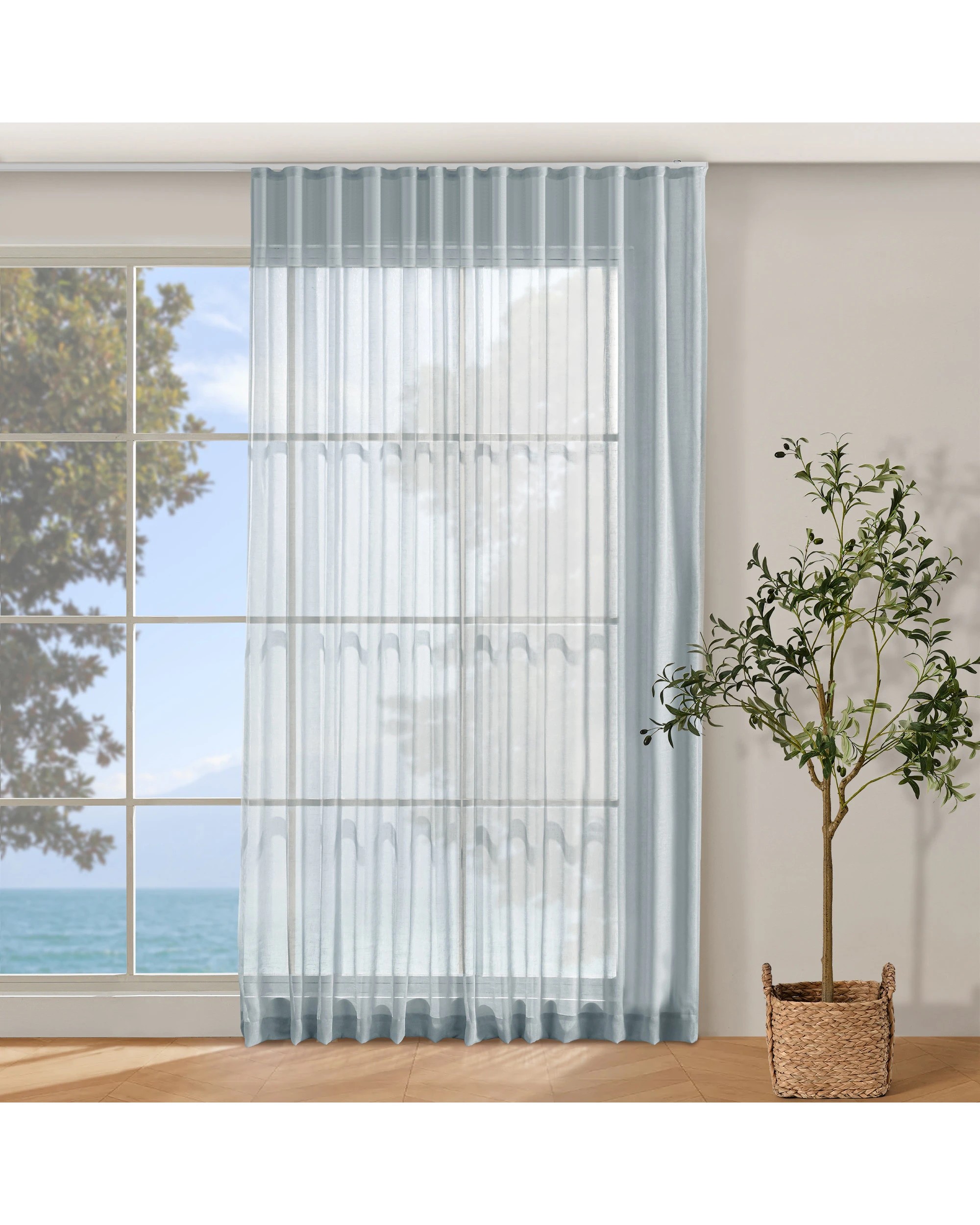 1 Cadence & Co. Kirra Sheer S-Fold Curtain 320x280cm - Fits 180cm Track - Sky, 1 of 4