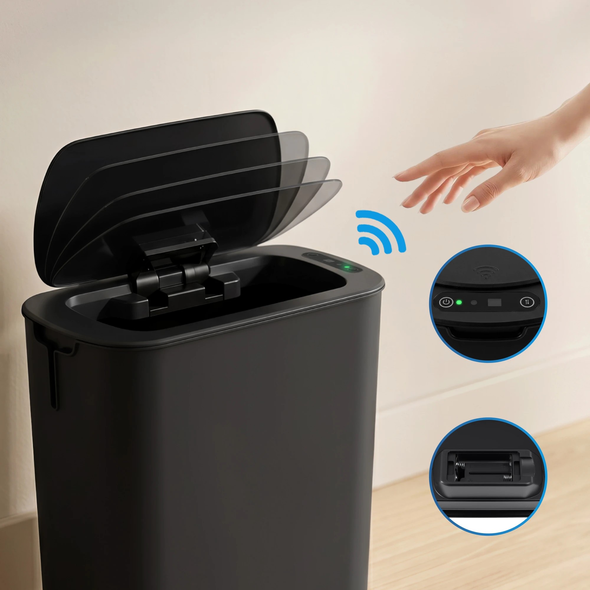 4 Devanti Automatic Trash Bin with Lid 11L Motion Sensor Kitchen Bin Touchless - Black, 4 of 8