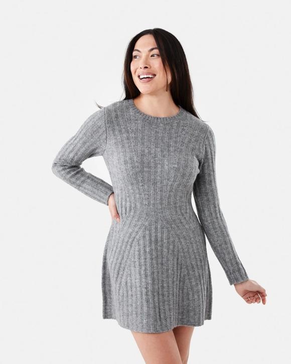 Long Sleeve Rib True Knit Skater Mini Dress