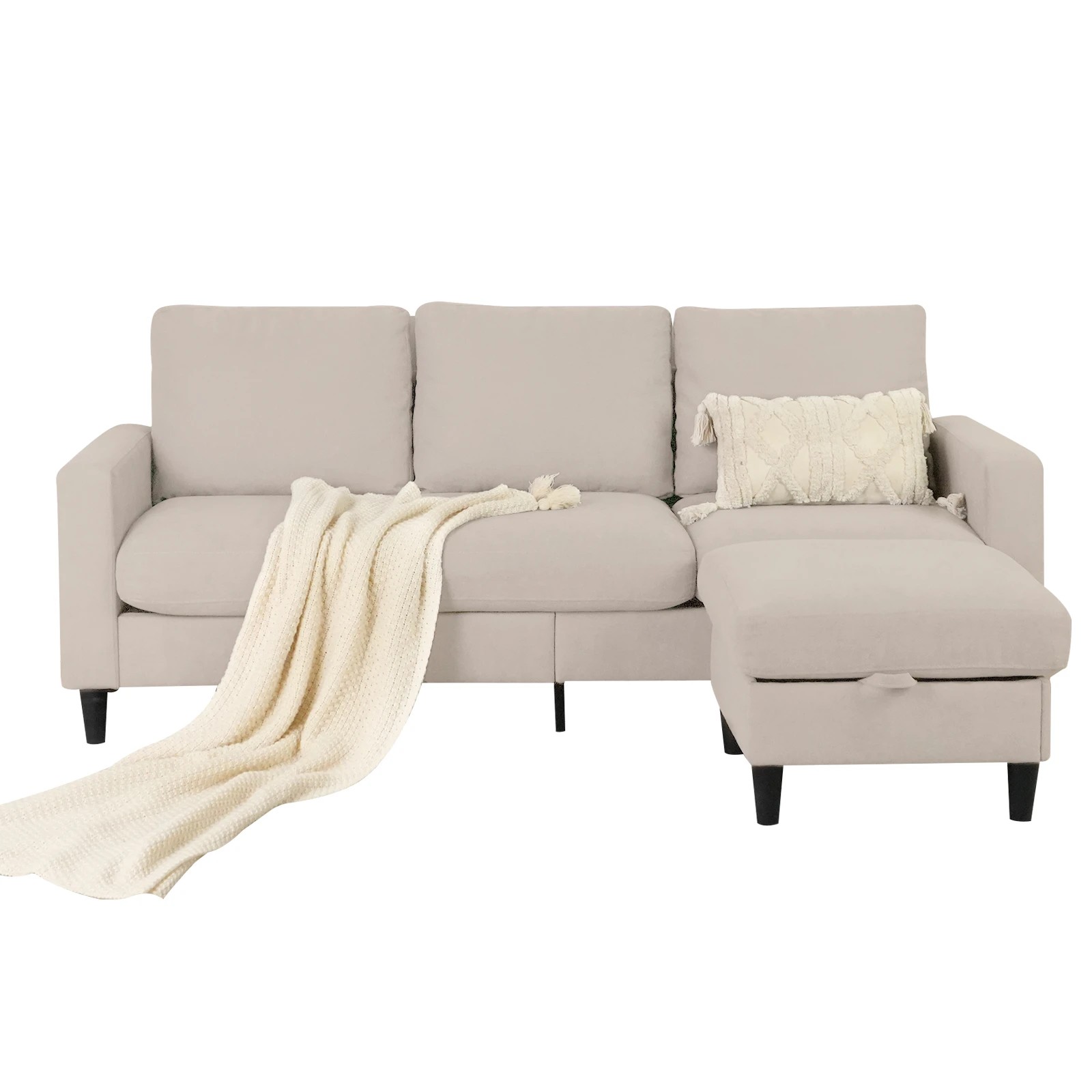 4 Advwin 3 Seater Sofa Modular Lounge Chaise Set Corner Couch W/ Storage Ottoman Beige, 4 of 10