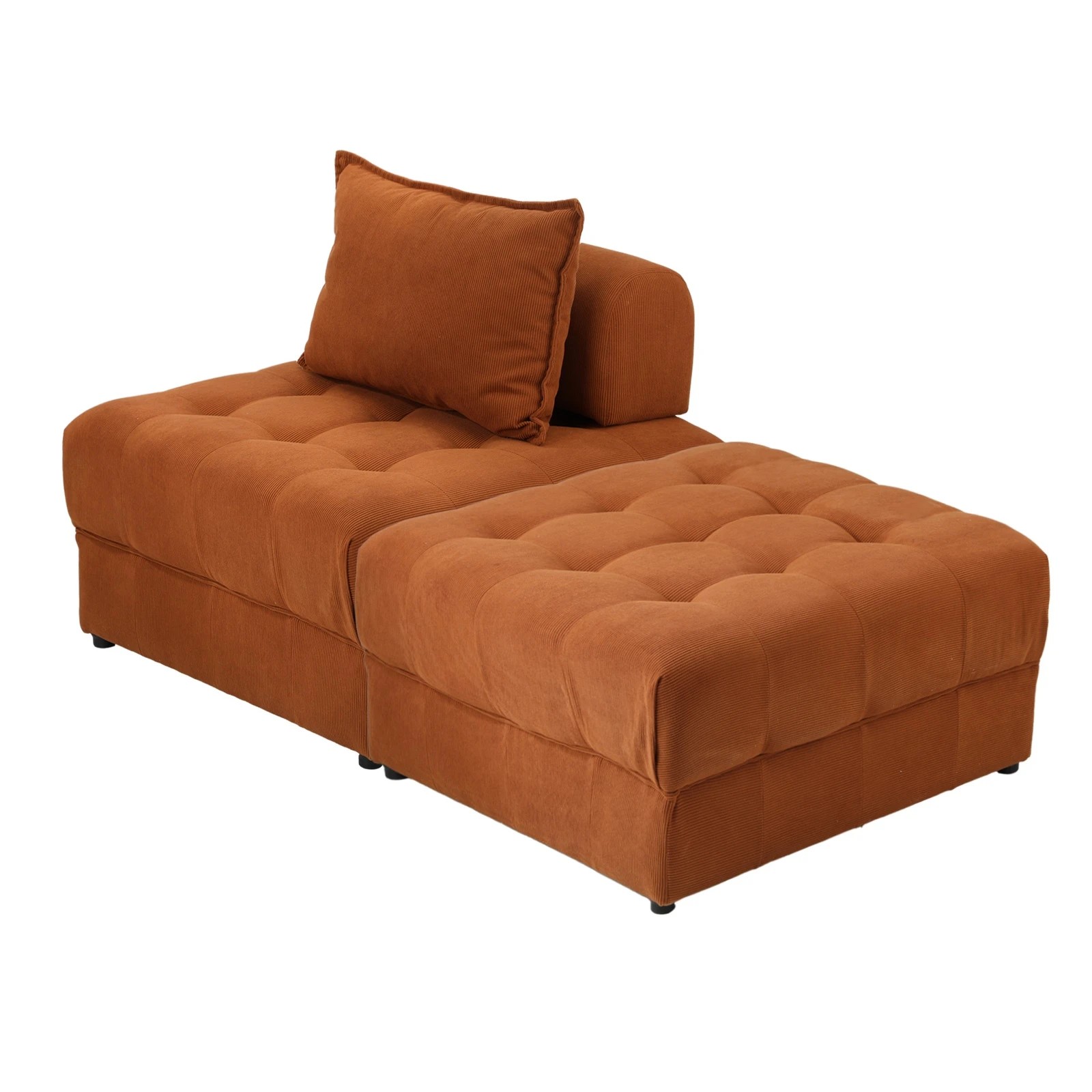 7 Oikiture 2 Seater Velvet Modular Sofa & Ottoman Set Armless Tofu Back
 - Brown - Brown, 7 of 7
