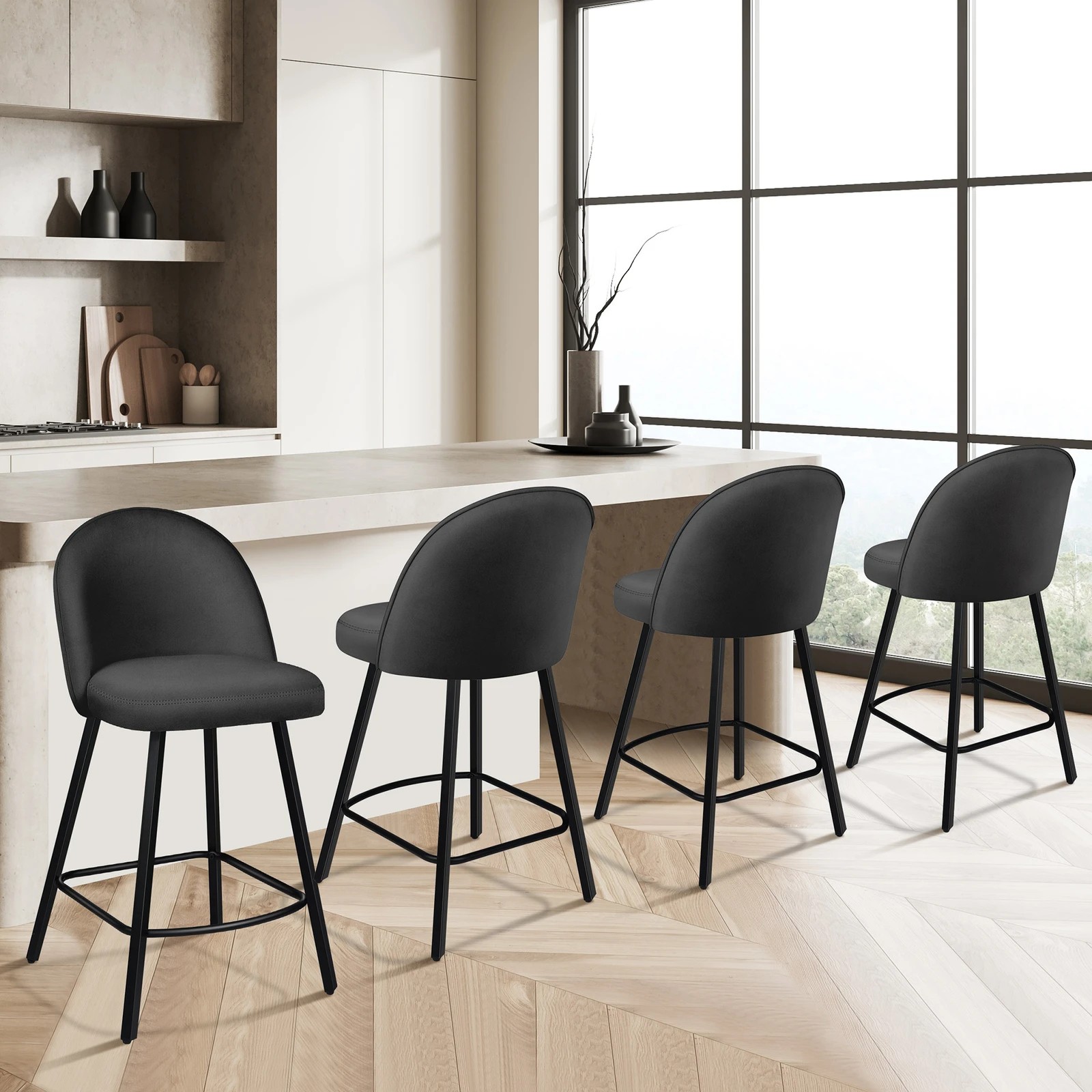 5 Alfordson 2x Bar Stools Velvet Chair - Dark Grey, 5 of 8