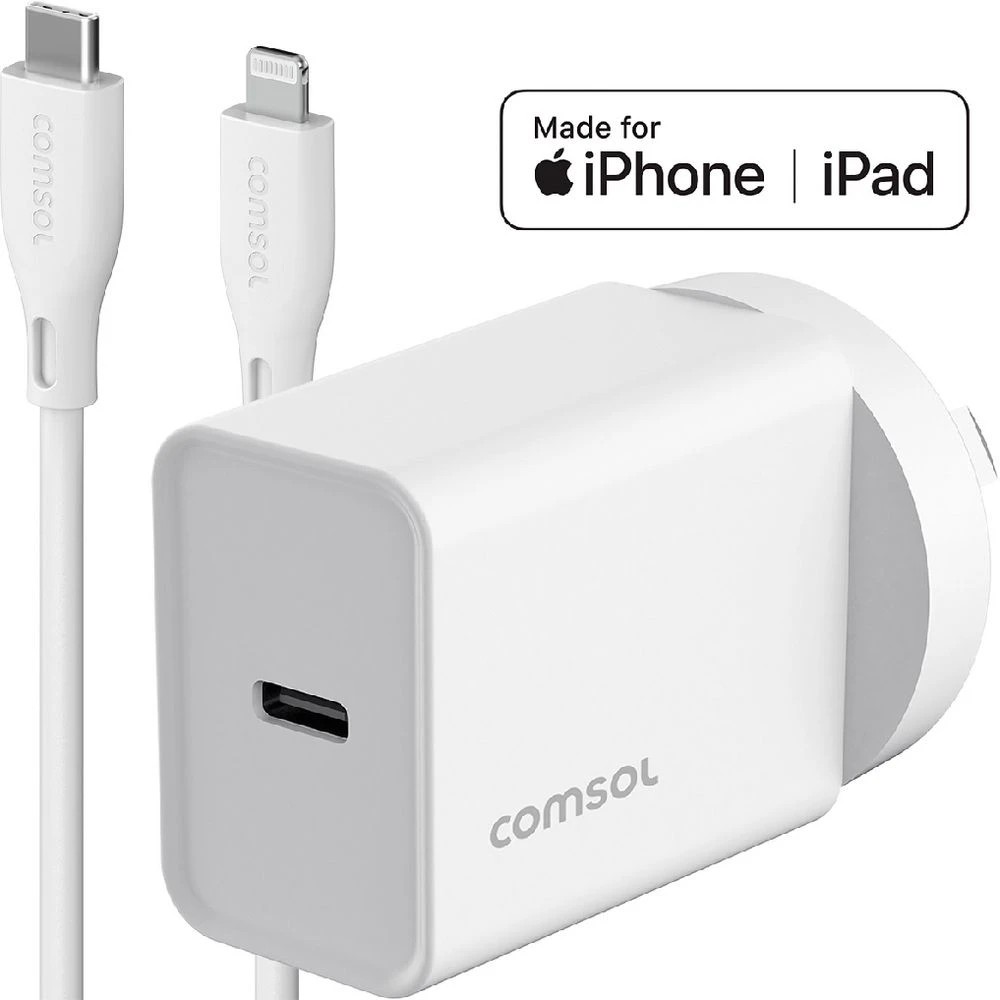 1 Comsol Wall Charger 20W with USB-C Cable White, 1 of 5