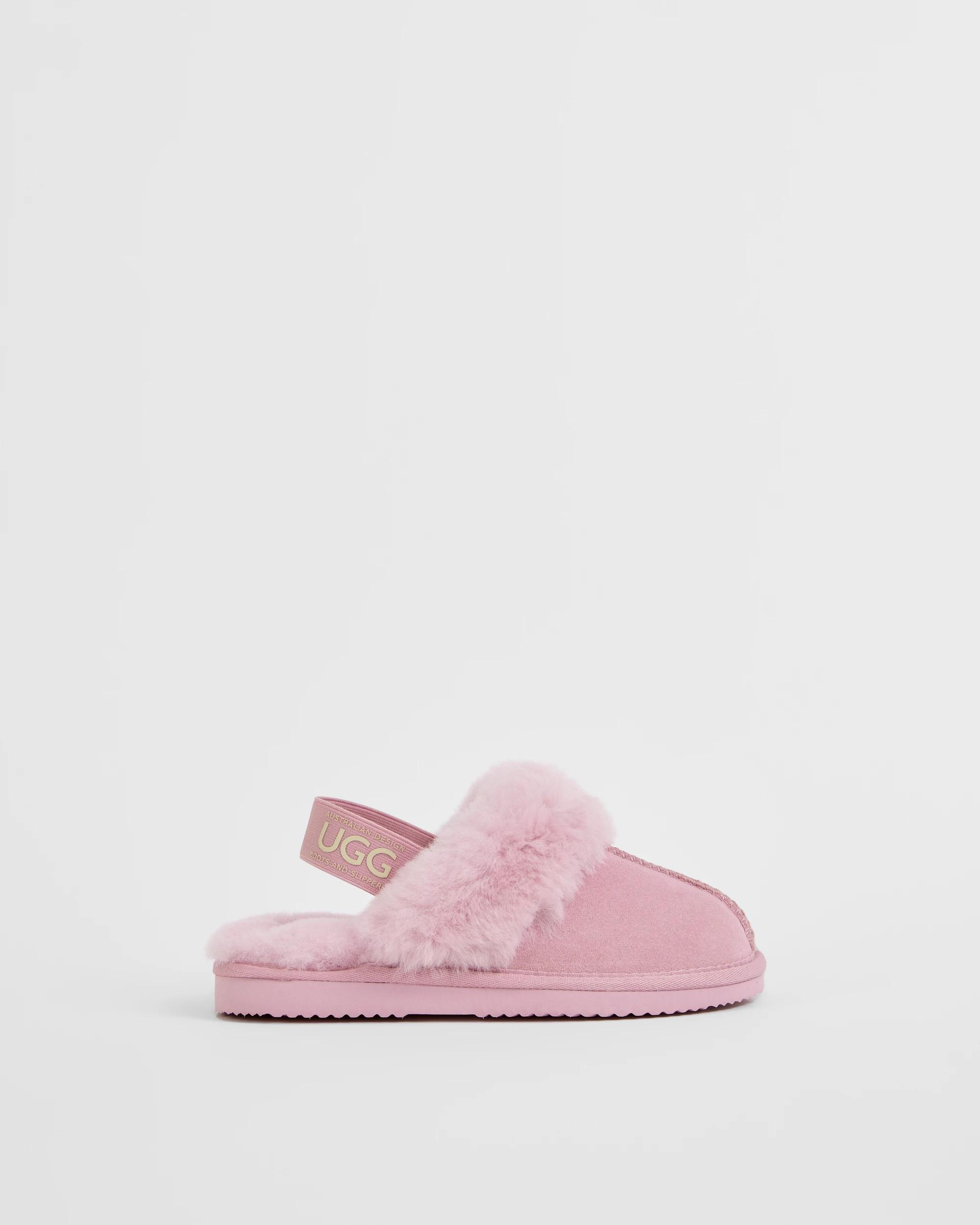 1 Australian Design UGG Leather and Sheepskin Elastic Scuff Slippers PINK, 1 of 3
