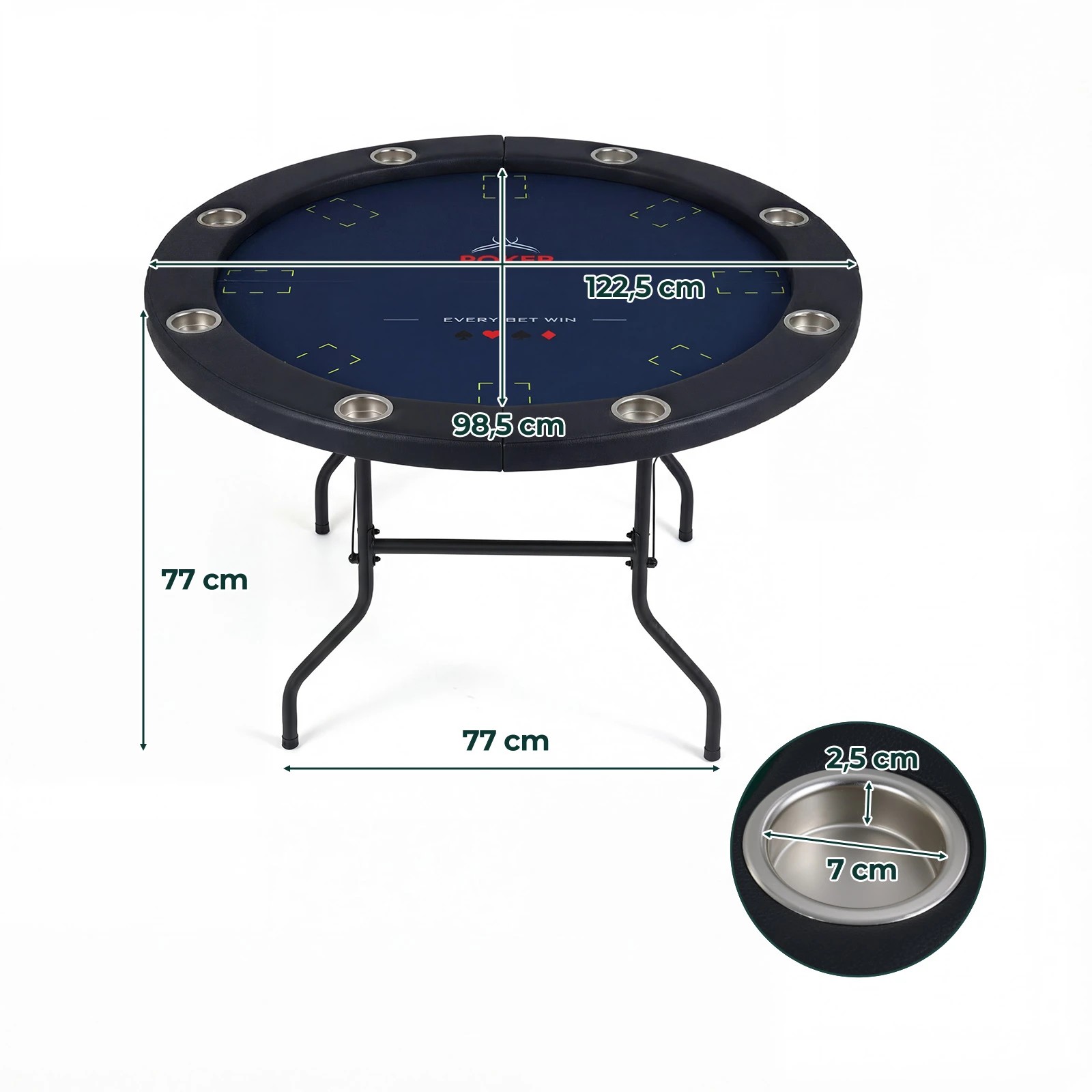 3 Costway 122cm Folding Poker Table Round Casino Leisure Texas Holdem Game Play Table for 8 Players - Blue, 3 of 3