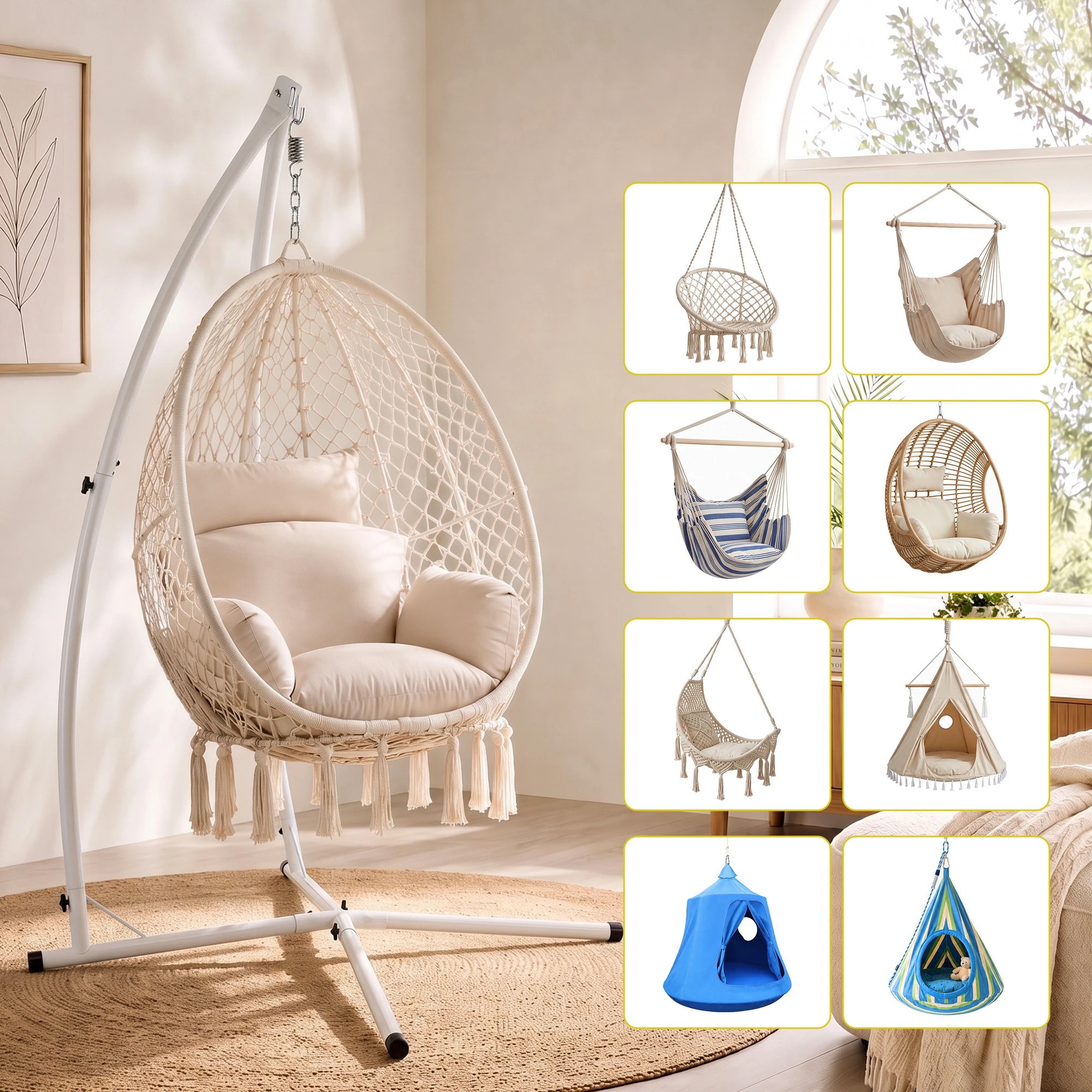 5 Gardeon Hammock Stand 150kg Capacity White Steel Frame for Hanging Hammock Chairs Outdoor Furniture - White, 5 of 8