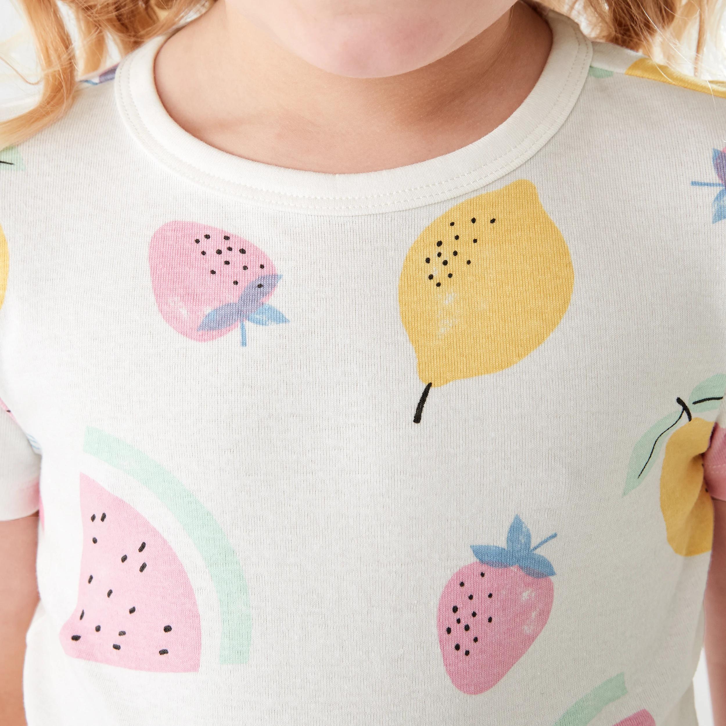 4 Short Sleeve Ribbed Pyjama Set WHITE FRUIT, 4 of 8