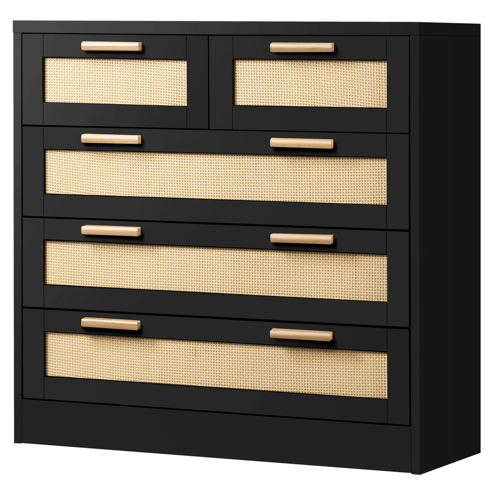 1 Alfordson 5 Chest of Drawers Rattan Cabinet Dresser - Black, 1 of 8