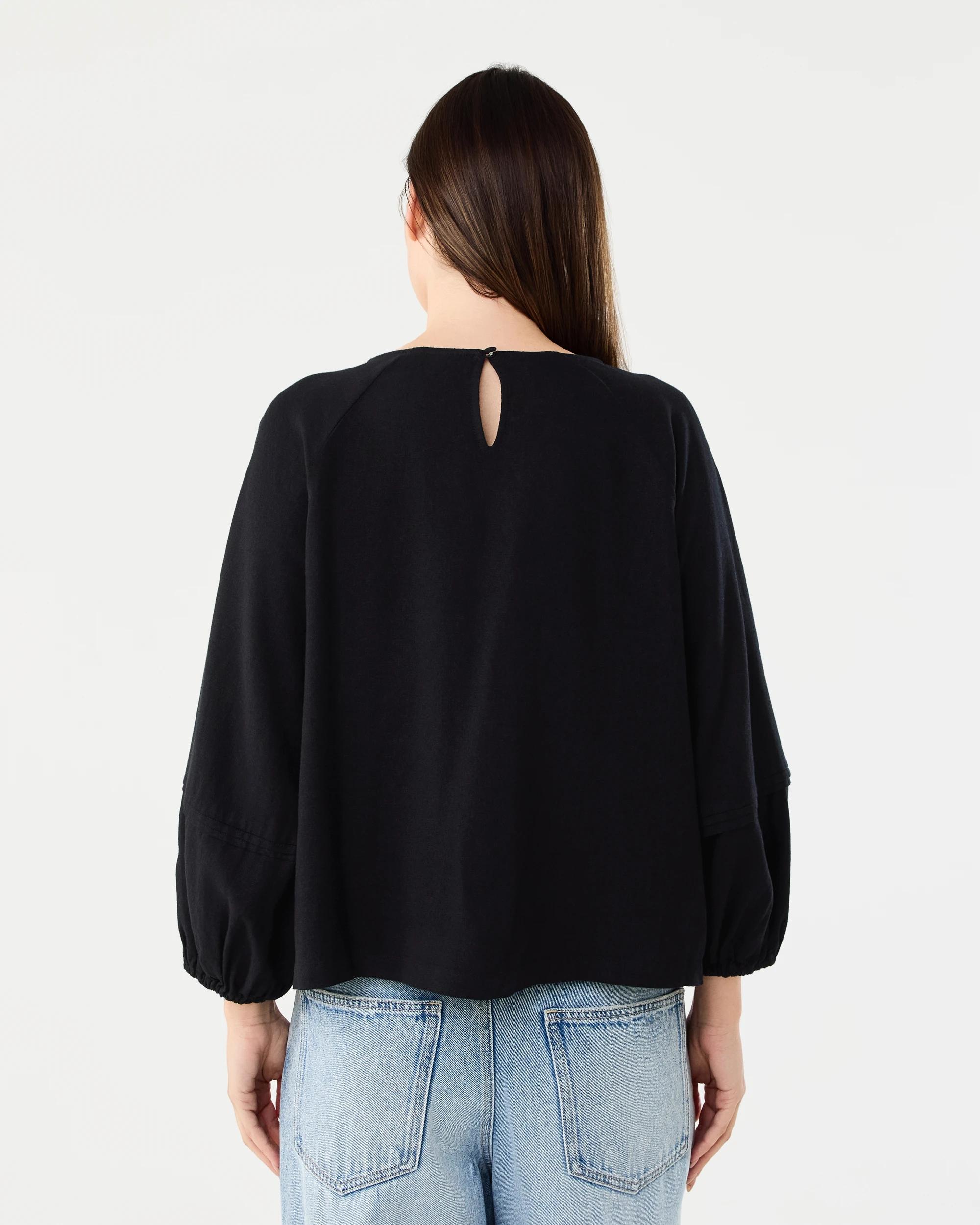 3 Long Sleeve Linen Blend Top Black, 3 of 7
